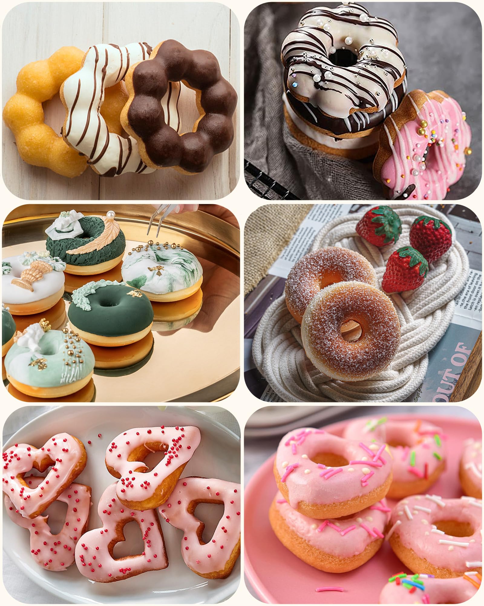 Paquete de 3 moldes de silicona para donas para hornear, molde antiadherente para donas, 6 Cavity Heritage Bundtlette Cake Molde de silicona para hornear (azul + gris + rosa) 6