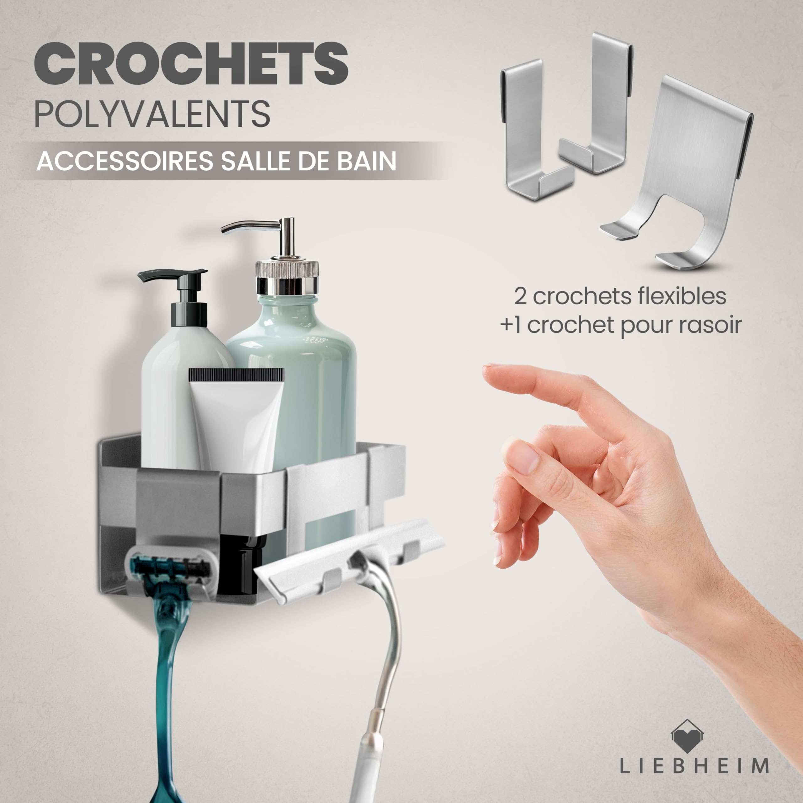 LIEBHEIM Etagere Douche Sans Percage - Etagere Salle de Bain - Porte-savon Douche - shower shelf - support gel douche salle de bain - rangement baignoire
