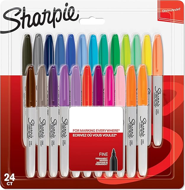 Sharpie Permanent Markers | Fine Point | Assorted Colours | 24 Count