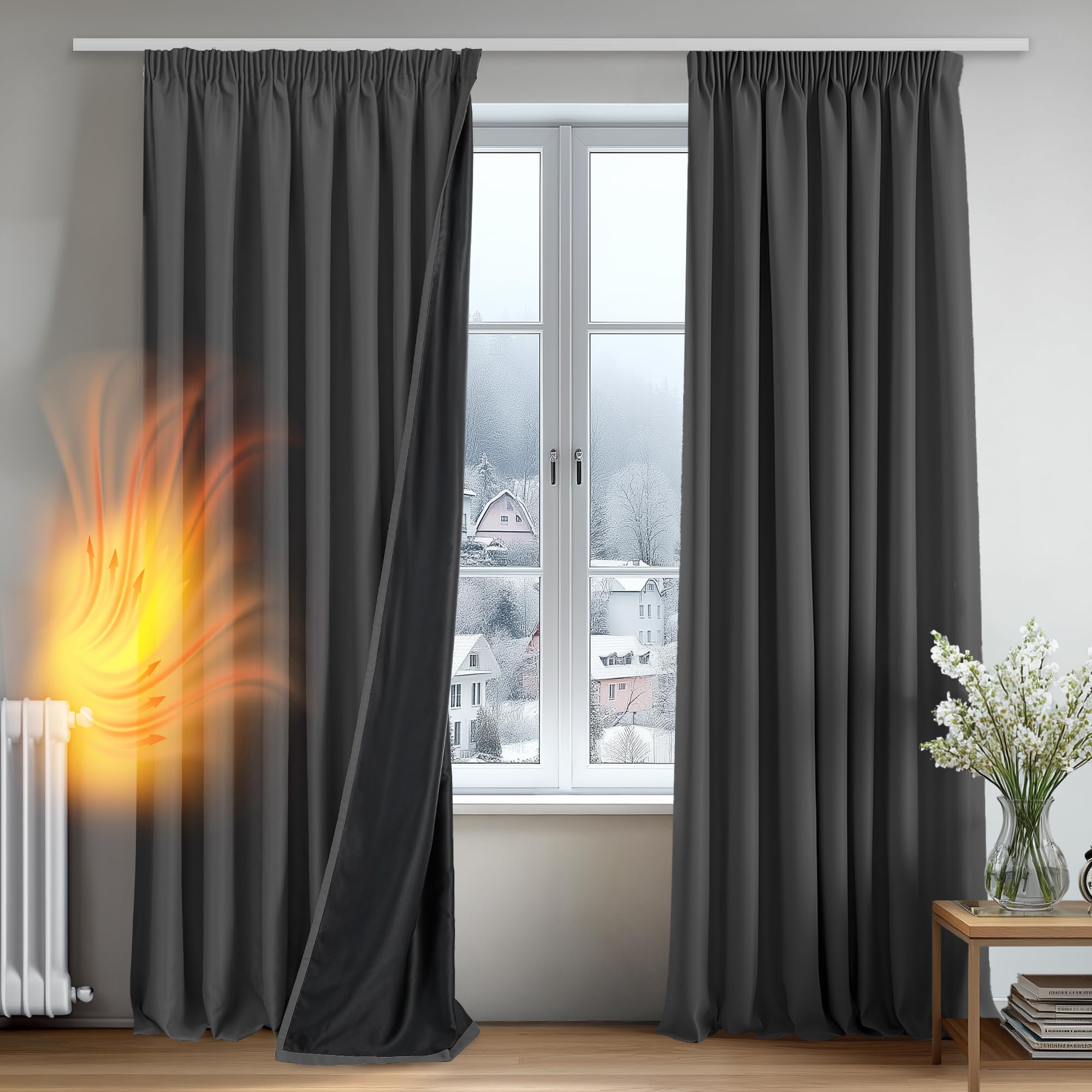 Rideau 100% occultant Deconovo gris foncé 140x220 cm pour salon en lot de 2
