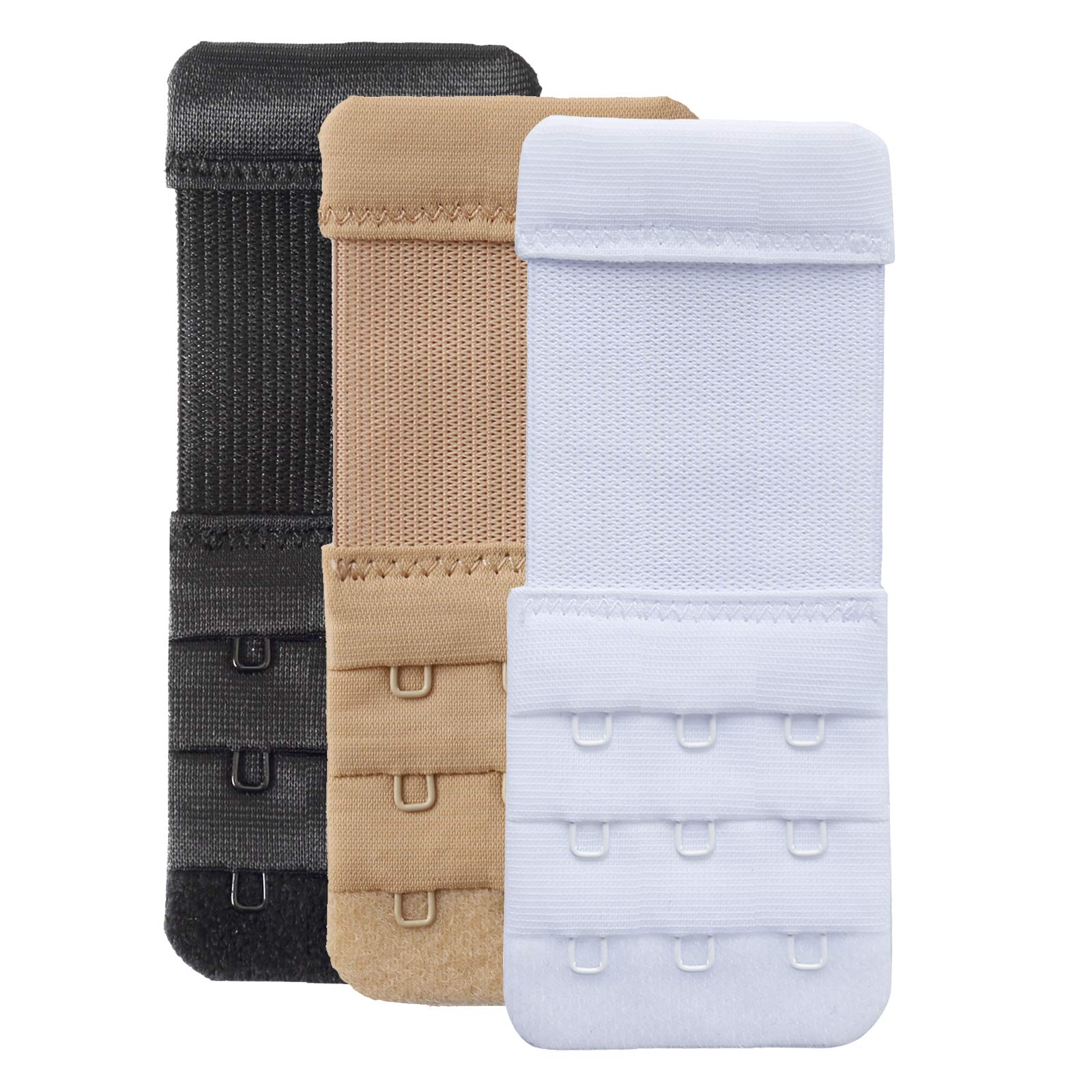 YARBARBra Extenders 3 Hook Women's Bra Extender Soft Comfortable, Pack of 3 (3 Color, 3 Hook 1/2" Spacing)