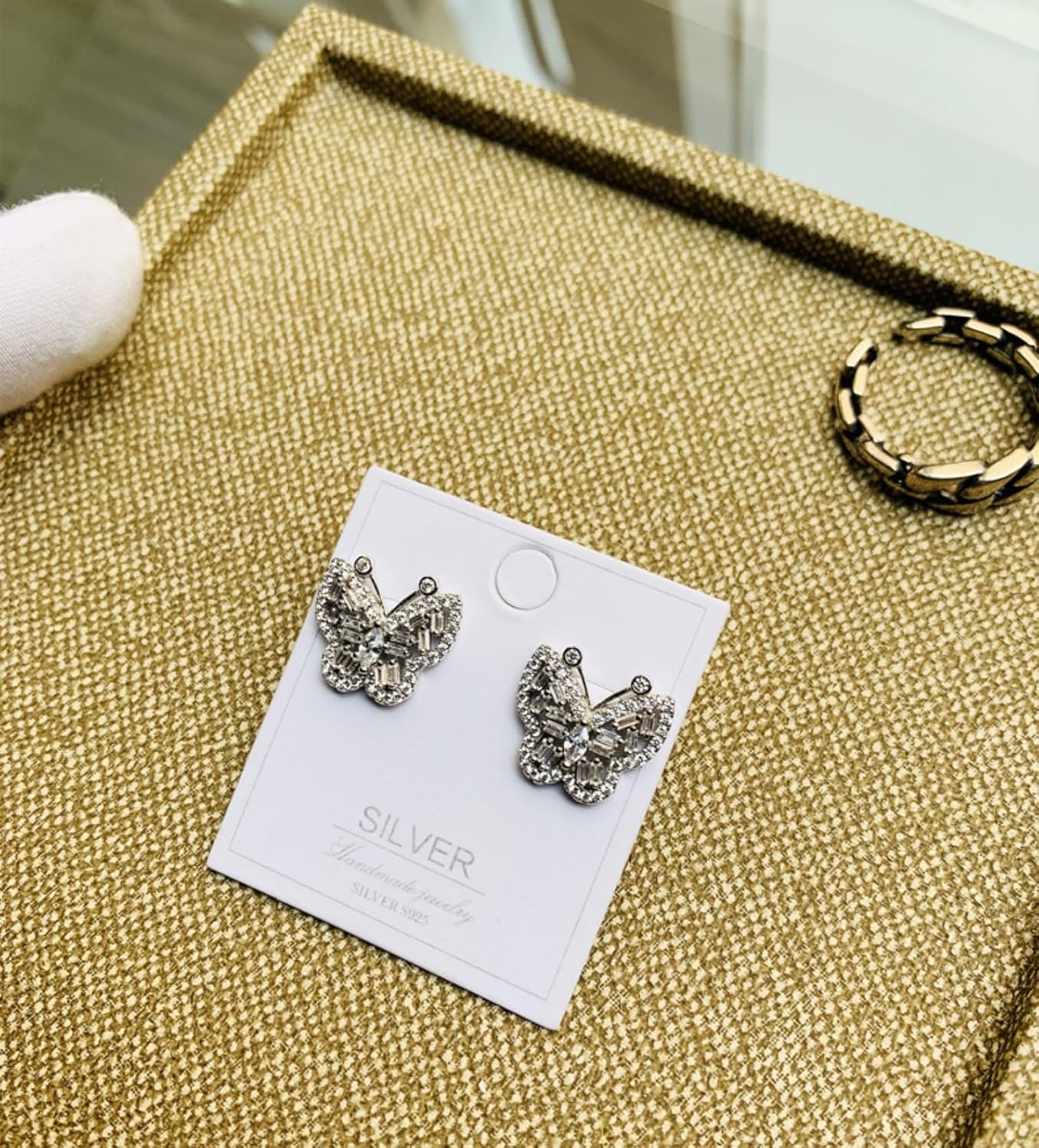 14k Gold Butterfly Moissanite Stud Earrings for Women, Intricate Pave Setting, Ideal Birthday Gift for Mother