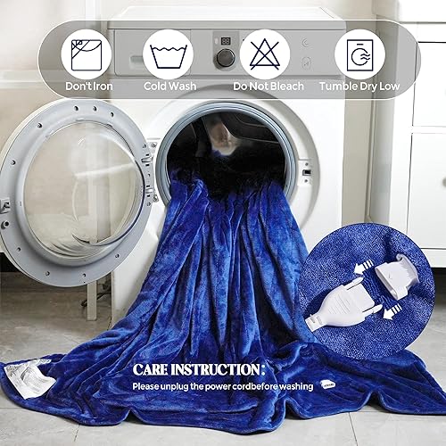 Miniatura 7 de Manta térmica, manta térmica eléctrica tamaño matrimonial de 72 x 84 pulgadas, manta térmica de franela suave gruesa con temporizador de 5