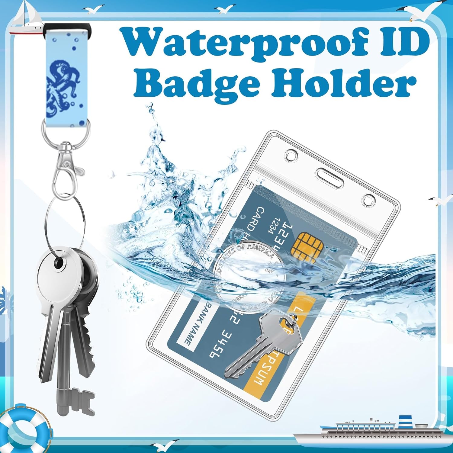 6 Pack Cruise Lanyard for Ship Cards Detachable Lanyards with Waterproof ID Badge Holders, Ocean Creature 2026 Cruise Essentials Accessories - Image 4