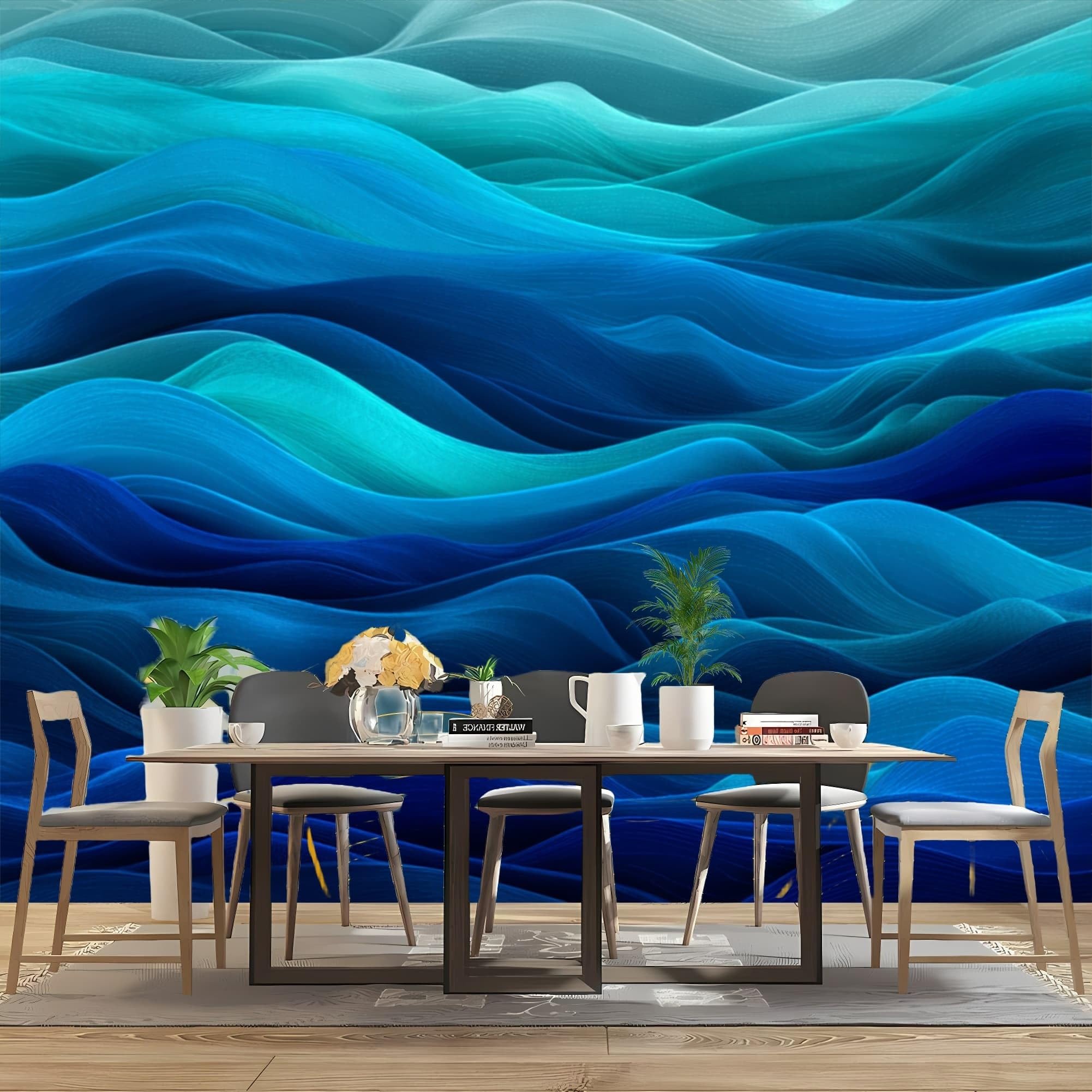 Fototapeta z włókniny, 250 x 175 cm, niebieska fototapeta, efekt 3D | Abstrakcyjny ocean płyn panoramiczny mural dekoracja plakat obraz projekt nowoczesny do salonu sypialni dziecięcej