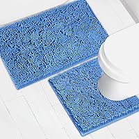 Vista 47 de Alfombras de baño de chenilla, juego de 2 piezas, superabsorbente, con fuerte respaldo antideslizante de PVC, alfombras de baño para el baño