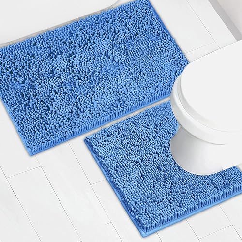 Miniatura 47 de Alfombras de baño de chenilla, juego de 2 piezas, superabsorbente, con fuerte respaldo antideslizante de PVC, alfombras de baño para el baño