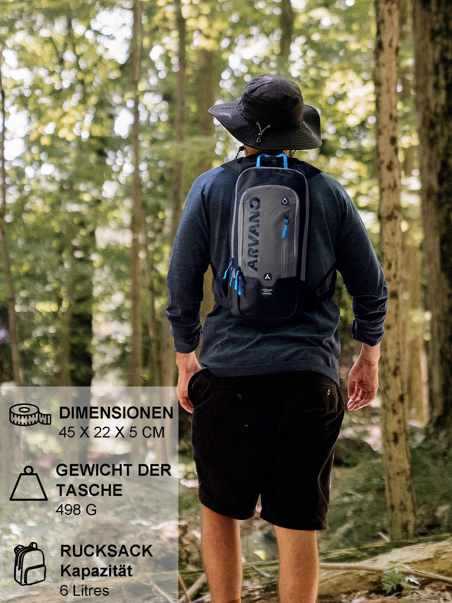 6L Fahrradrucksack mit 2L Trinkblase, Trinkrucksack Leicht & Atmungsaktiv, Mountainbike Rucksack mit Brust- & Hüftgurt, für Radfahren, Wandern, Laufen für Damen und Herren