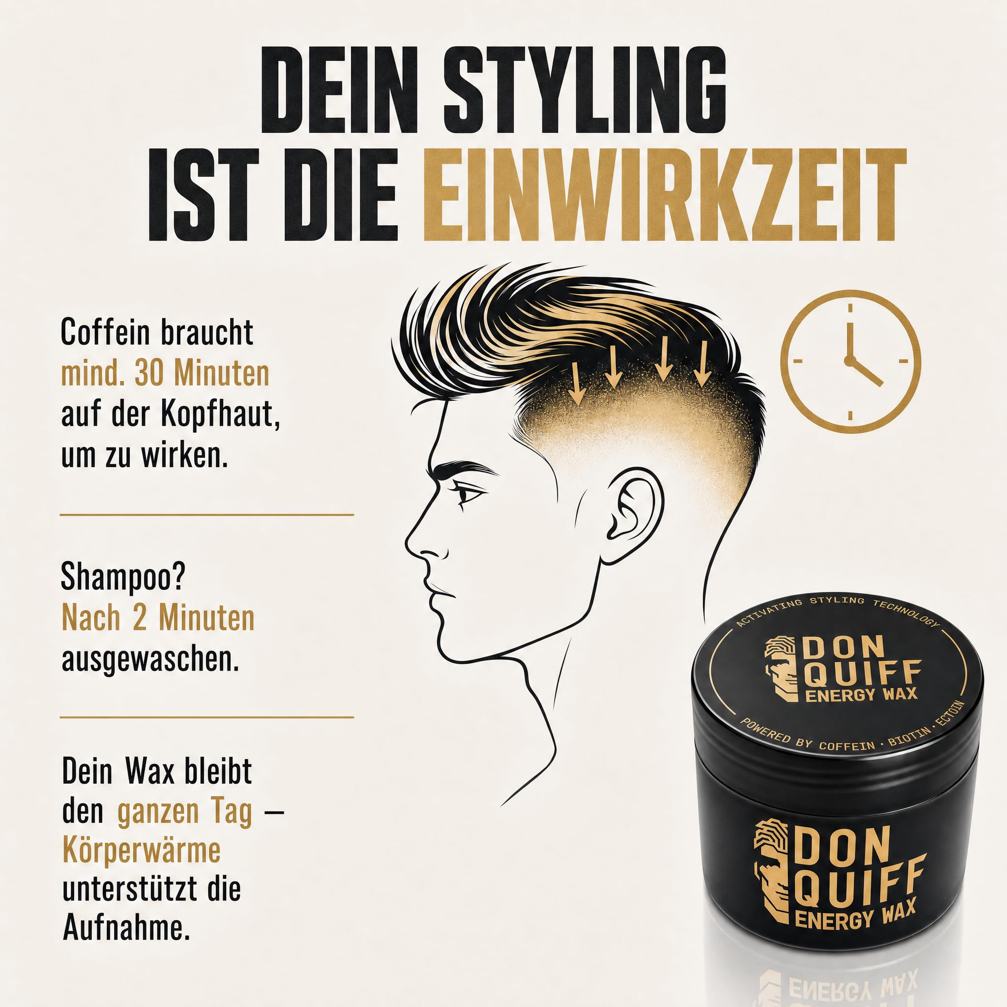 Don Quiff Energy Set – Energy Oil 50 ml + Energy Wax 80 ml – Kopfhautpflege für volleres Haar und Styling mit starkem Halt & mattem Finish – Rosmarinöl, Koffein & Biotin – Made in Germany