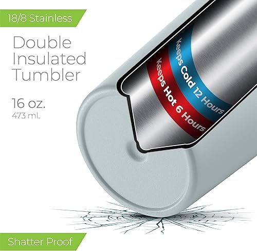 Miniatura 3 de SIPX Vaso de café aislado de 16 onzas con tapa a prueba de fugas, acero inoxidable, aislado al vacío, mantiene las bebidas calientes o frías durante