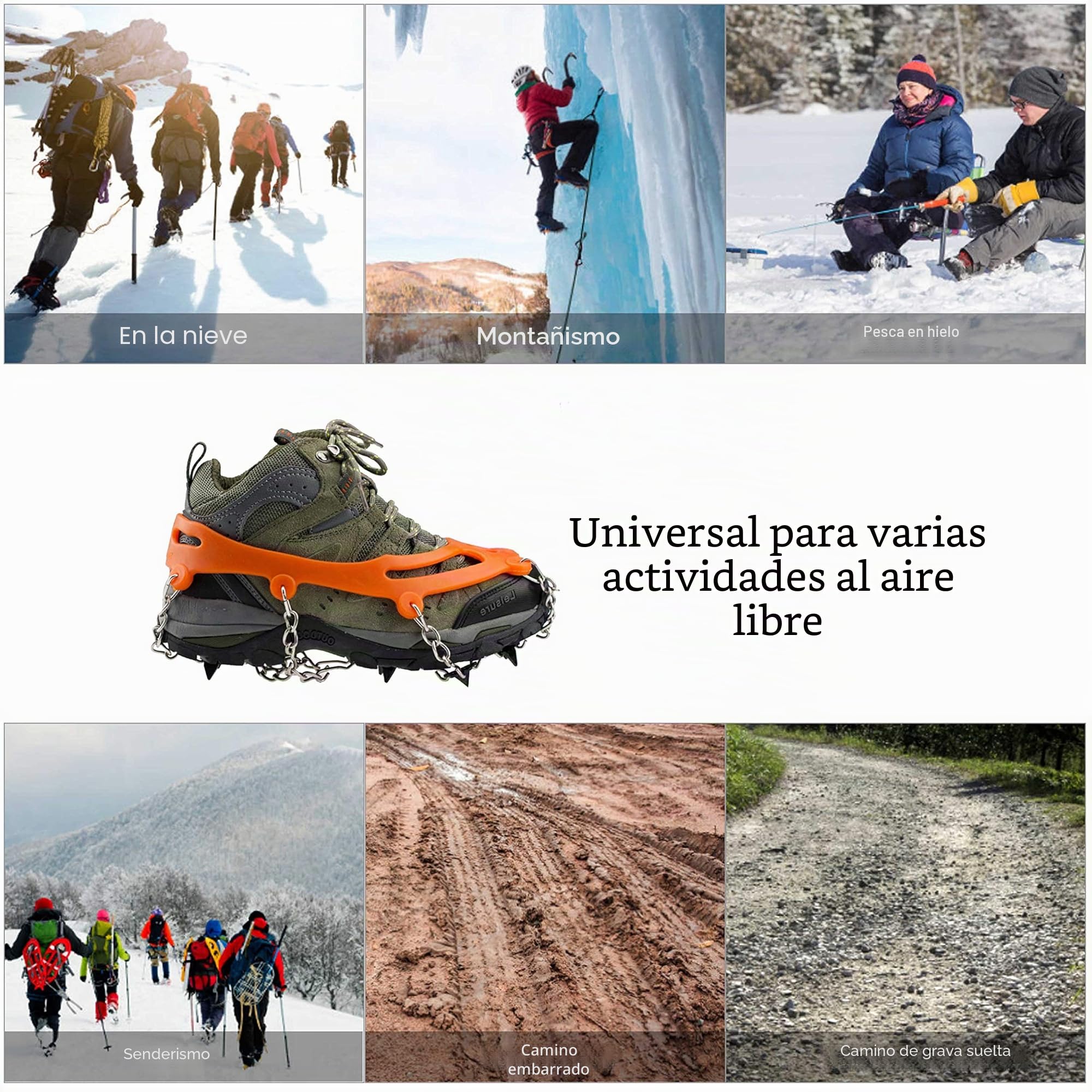 Crampones auténticos Puntas de Acero Inoxidable y Silicona Duradera, antideslizamiento, crampones de Hielo, crampones de Nieve para Caminar, Senderismo, Alpinismo en Invierno