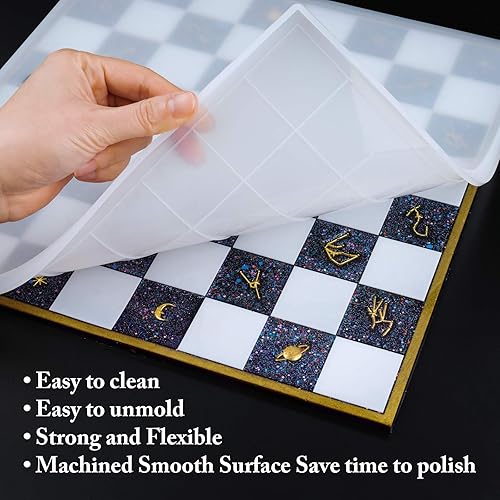 Miniatura 3 de NiArt Kit de moldes de silicona para fundición de resina de 11 x 11 pulgadas, juego de tablero y piezas 3D, manualidades, bandeja epoxi UV,