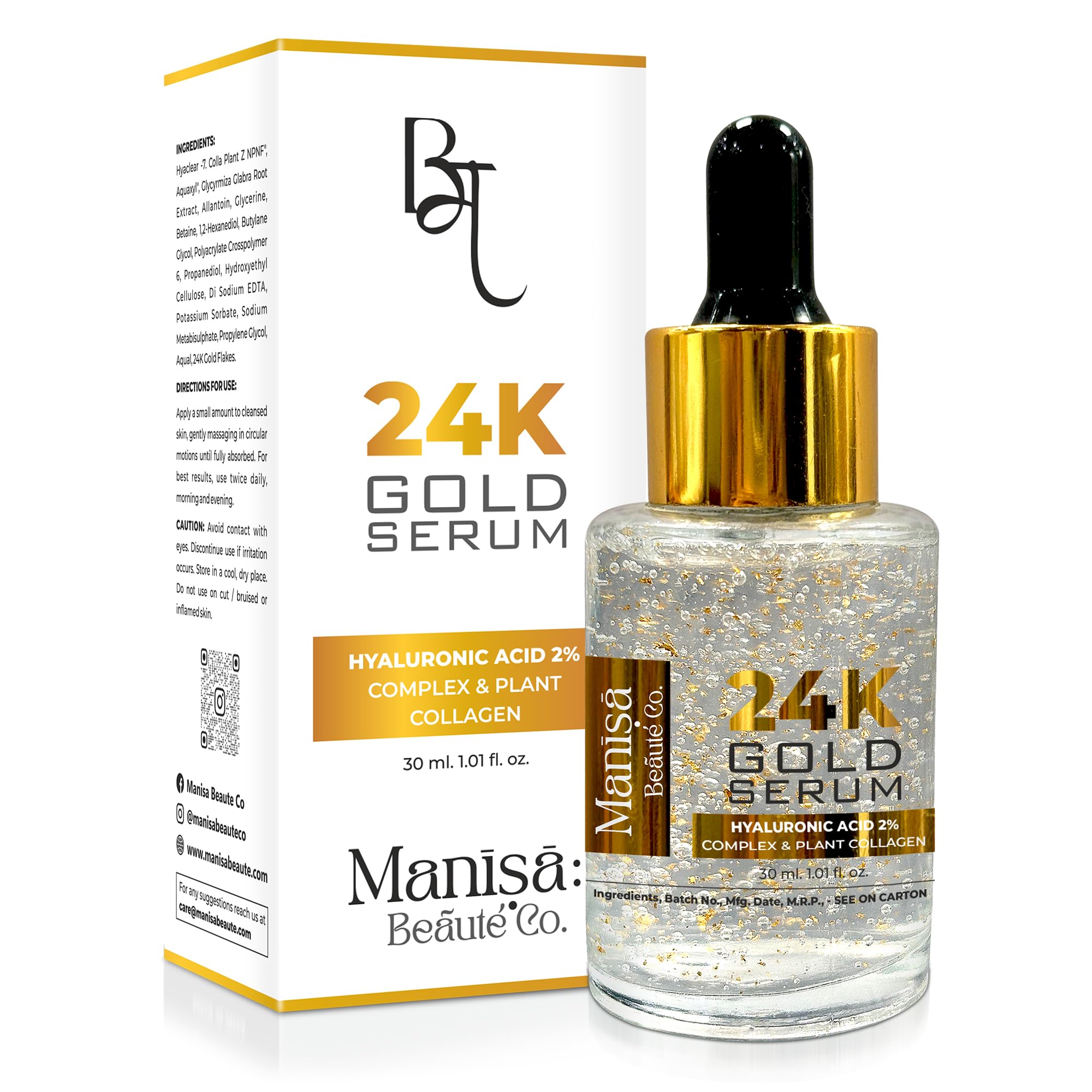 24K Gold Face Serum With 2% Hyaluronic Acid Face Serum For intense Hydration, Glowing Skin | Specially for Dry Skin both for Men & Women(30ml)