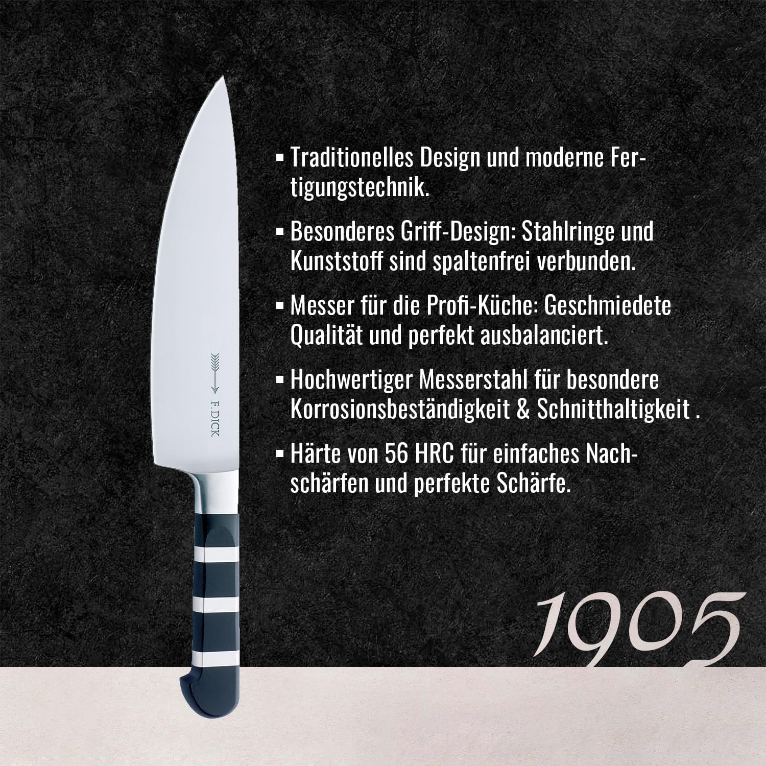 F. Dick Kochmesser, 1905 (Messer mit 21 cm Klinge, HRC 56° X55CrMoV14 Stahl nichtrostend, vielseitiger Einsatz) 8194721 | nichtrostend, vielseitiger Einsatz) 8194721