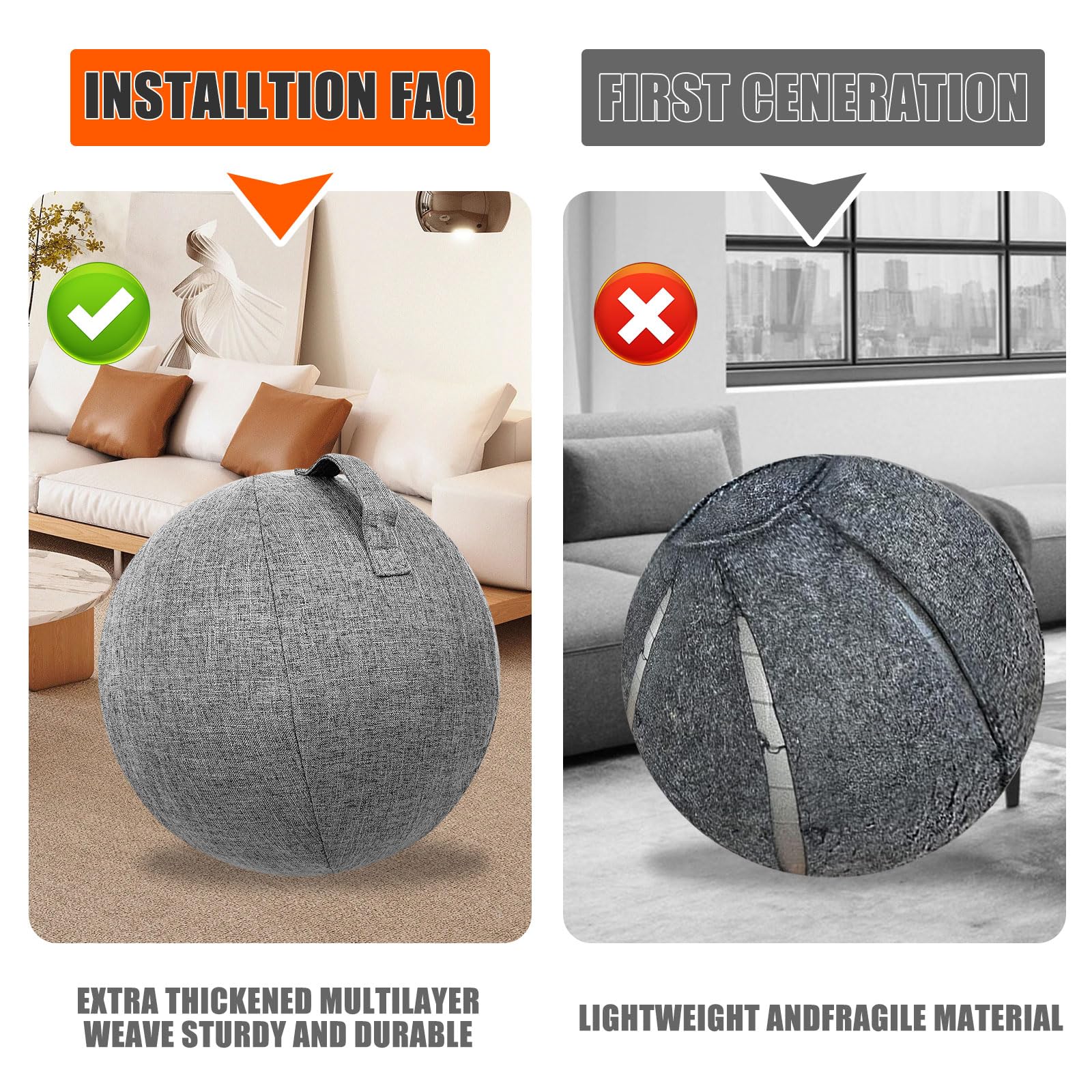 Stoff-Sitzball 65cm Schutzhülle für Gymnastikball Gymnastikball - Fitness-Ball Sitzball Büro mit Pumpe und Deckel Ergonomische Sitzmöbel für Büro und Heimbüro -Waschbarer Stoffbezug