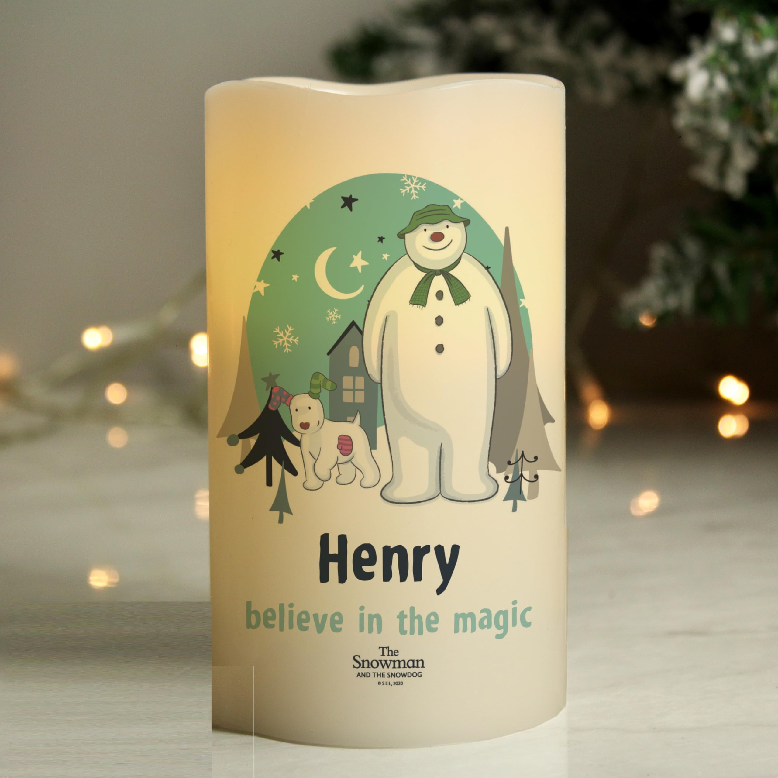 Custom Personalised The Snowman and The Snowdog LED Candle - Christmas Candle