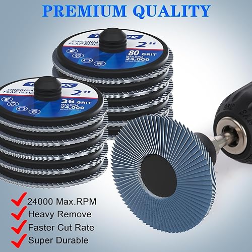 Miniatura 2 de Juego de 20 discos de solapa, 2 pulgadas con cierre de rodillo, disco de lija de lija de 2 pulgadas, ruedas de papel de lija de grano 366080120,