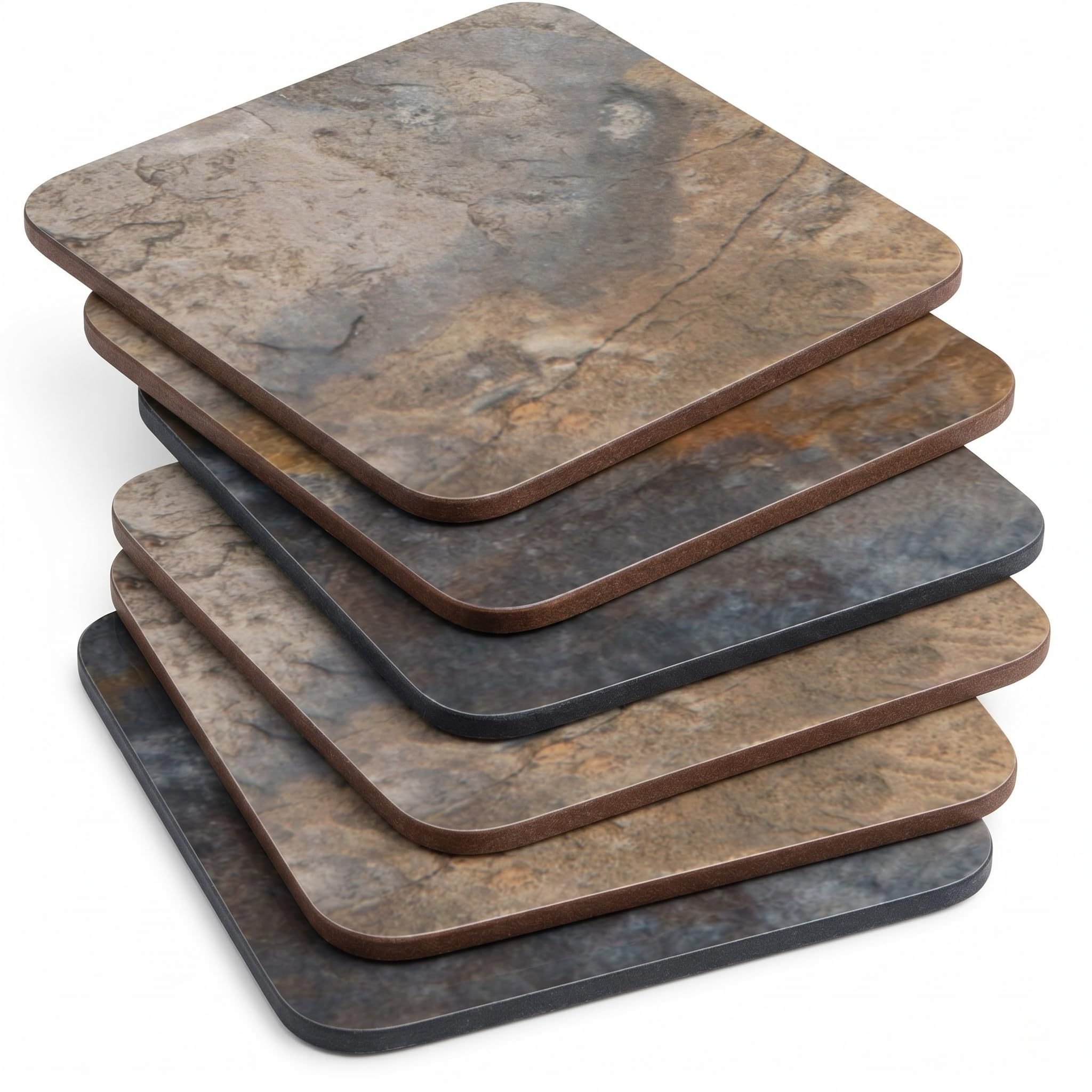 Pimpernel Slate Set Of 6 Coasters - Earth Design, Cork-Backed Drink Coasters With Heat Resistance And Stain Protection, Suitable For Tea, Coffee, And Everyday Use, 10.5 X 10.5Cm
