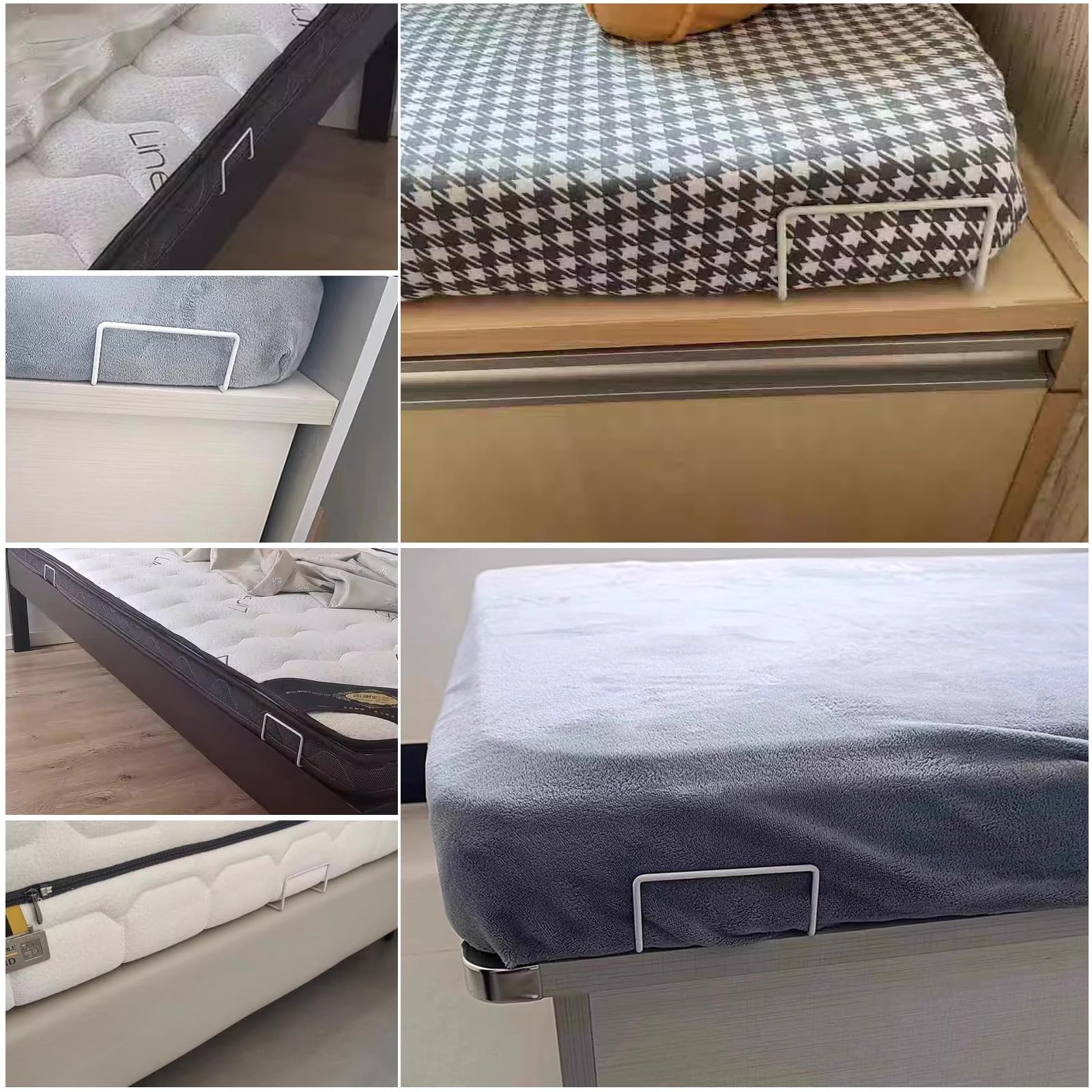 Soporte para colchón antideslizamiento de metal con tornillos y pegatinas adhesivas, tope de cama para colchón lateral, relleno de grietas para colchones, fácil instalación (4, blanco)