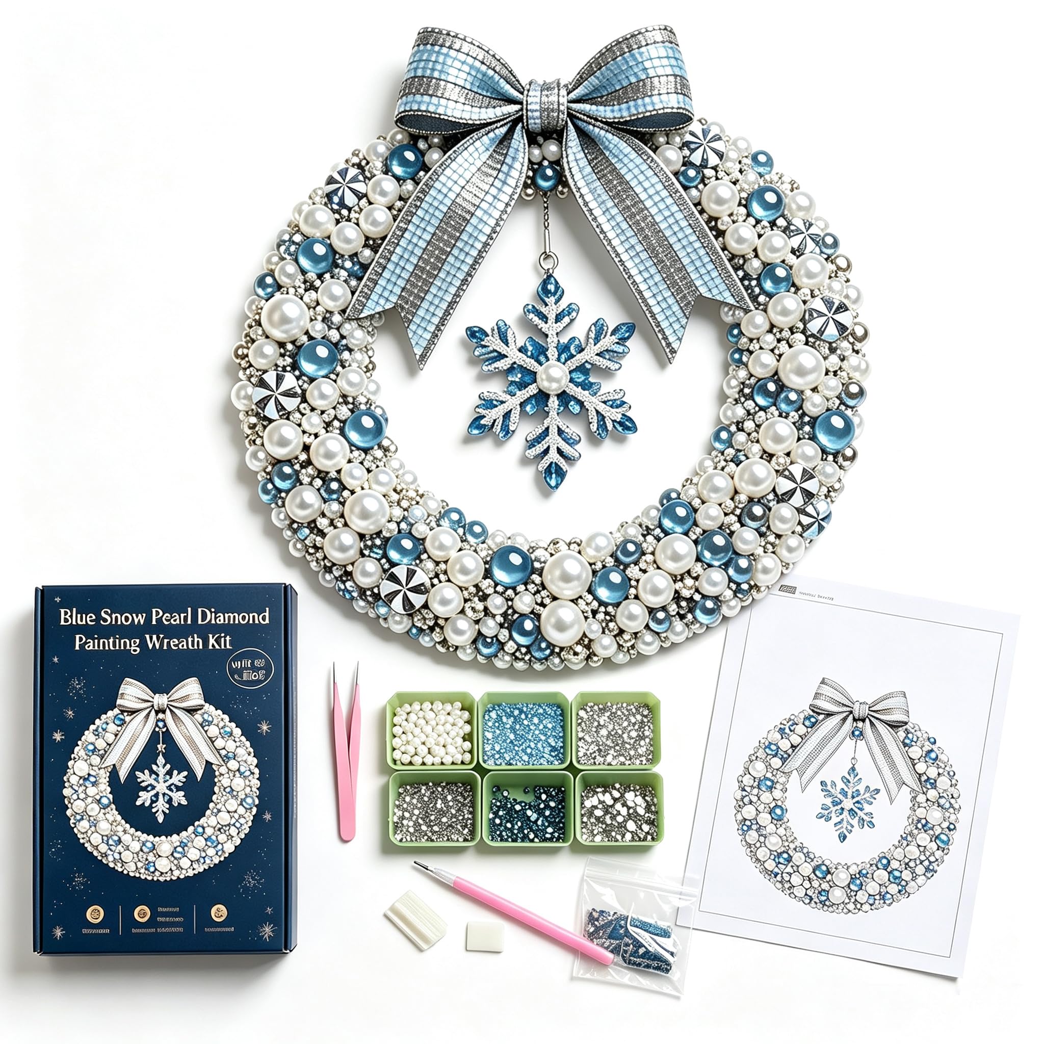 Kit Fai da Te per Ghirlanda Natalizia di Perle, Decorazione per Porta Natalizia Fatta a Mano con Perline, 5 Pezzi