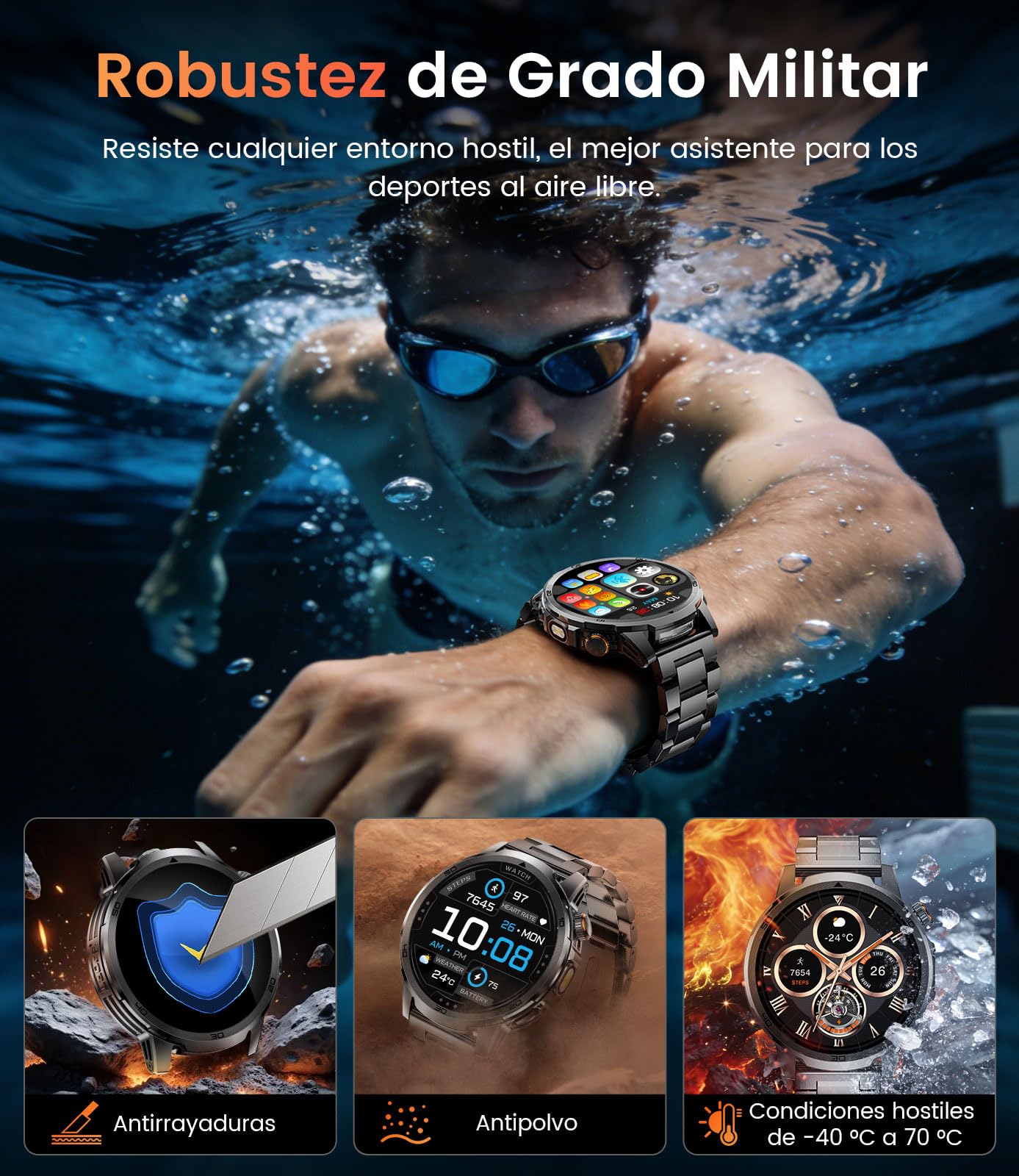 Reloj Inteligente Hombre con 1000mAh Batería/Linterna, 1.85" Grandes Smartwatch Hombre con Llamadas Bluetooth, Monitor de Sueño, IP68 Impermeable, 100+ Modos Deportivos para Android iOS