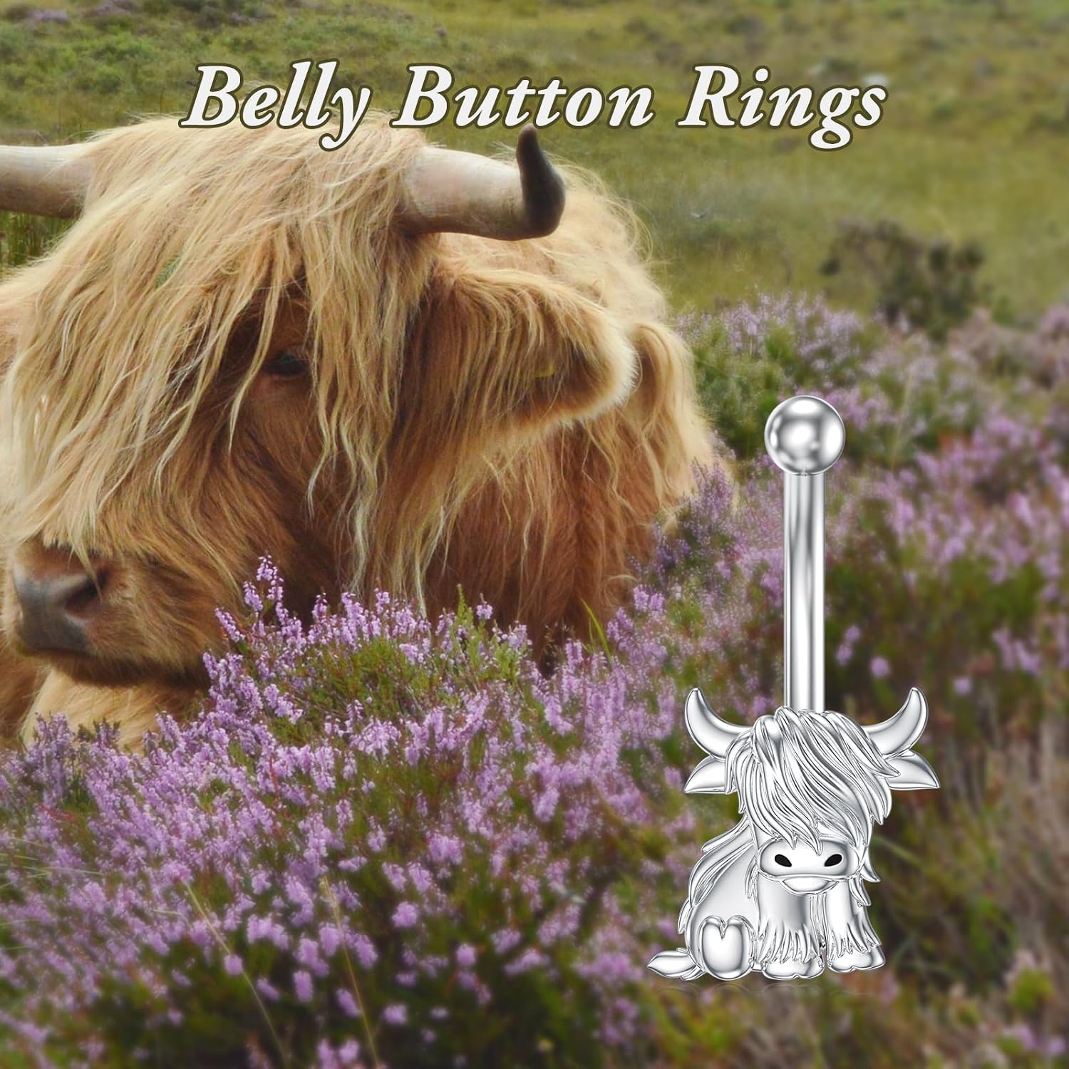 Highland Cow Belly Button Rings Stud 925 Sterling Silver Belly Piercing Jewelry Hypoallergenic Navel Rings Gifts for Women