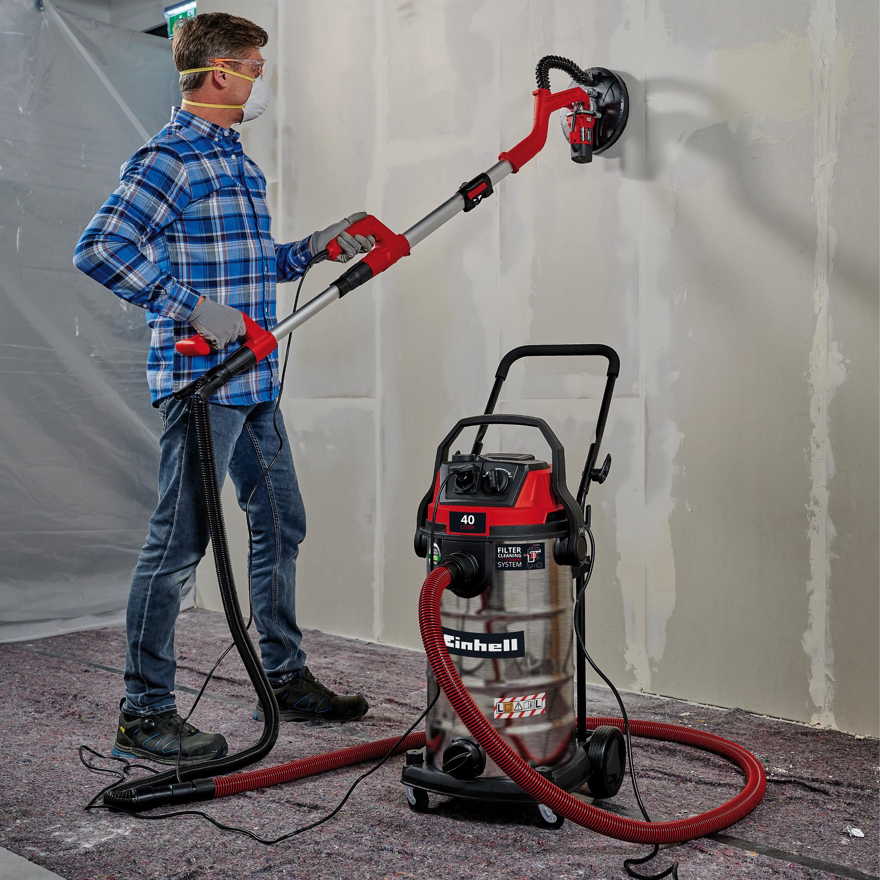 Einhell Aspirador en seco y húmedo TE-VC 4090 SACL (1.150 W, Potencia de aspiración 225 mbar, Recipiente 40 l, protección contra el Polvo L, Filtro HEPA, Limpieza de filtros, Enchufe automático)