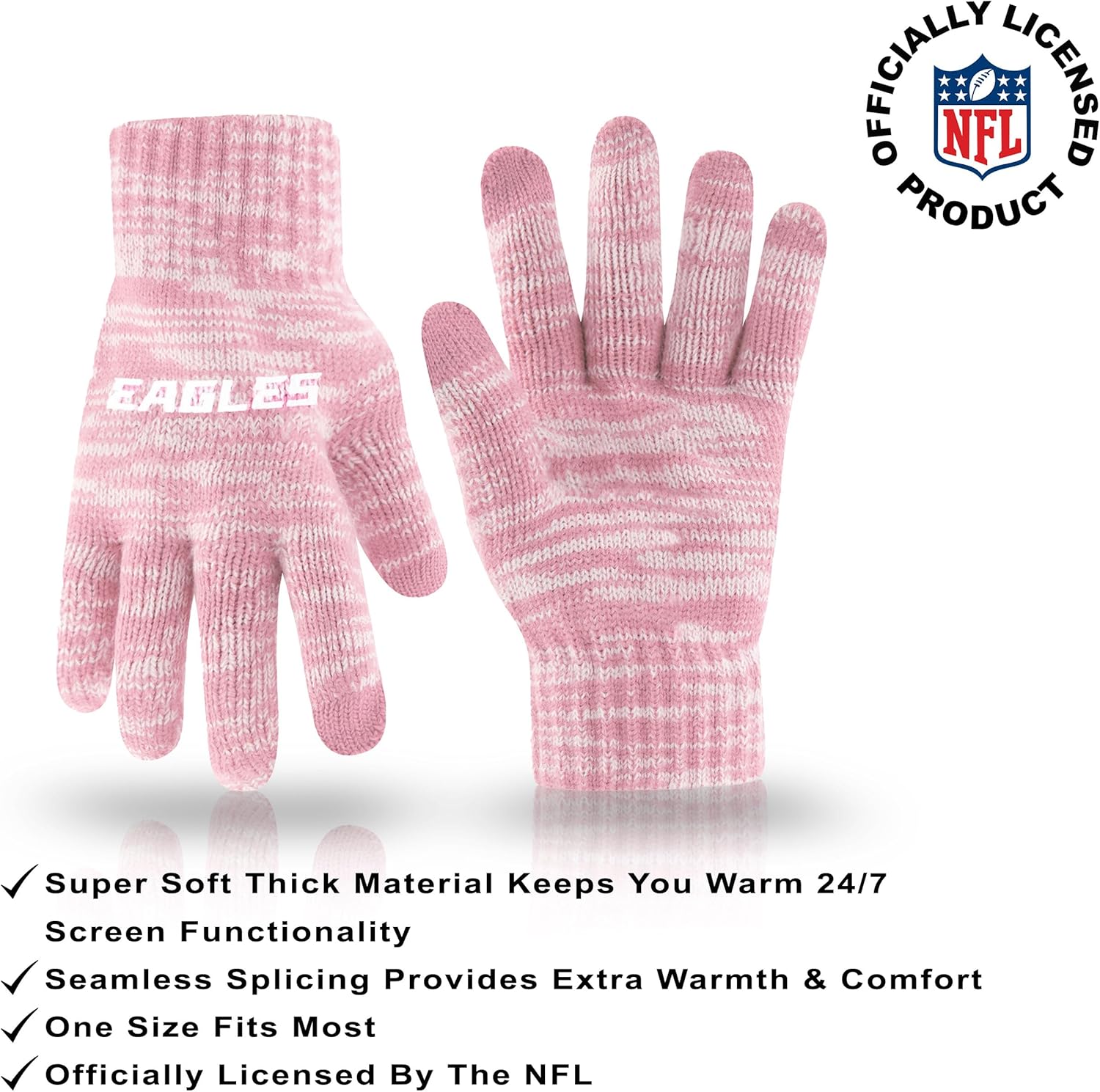 Ultra Game Adults NFL Official Super Soft Winter Beanie Knit Hat with Warm Touch Screen Gloves - Image 3