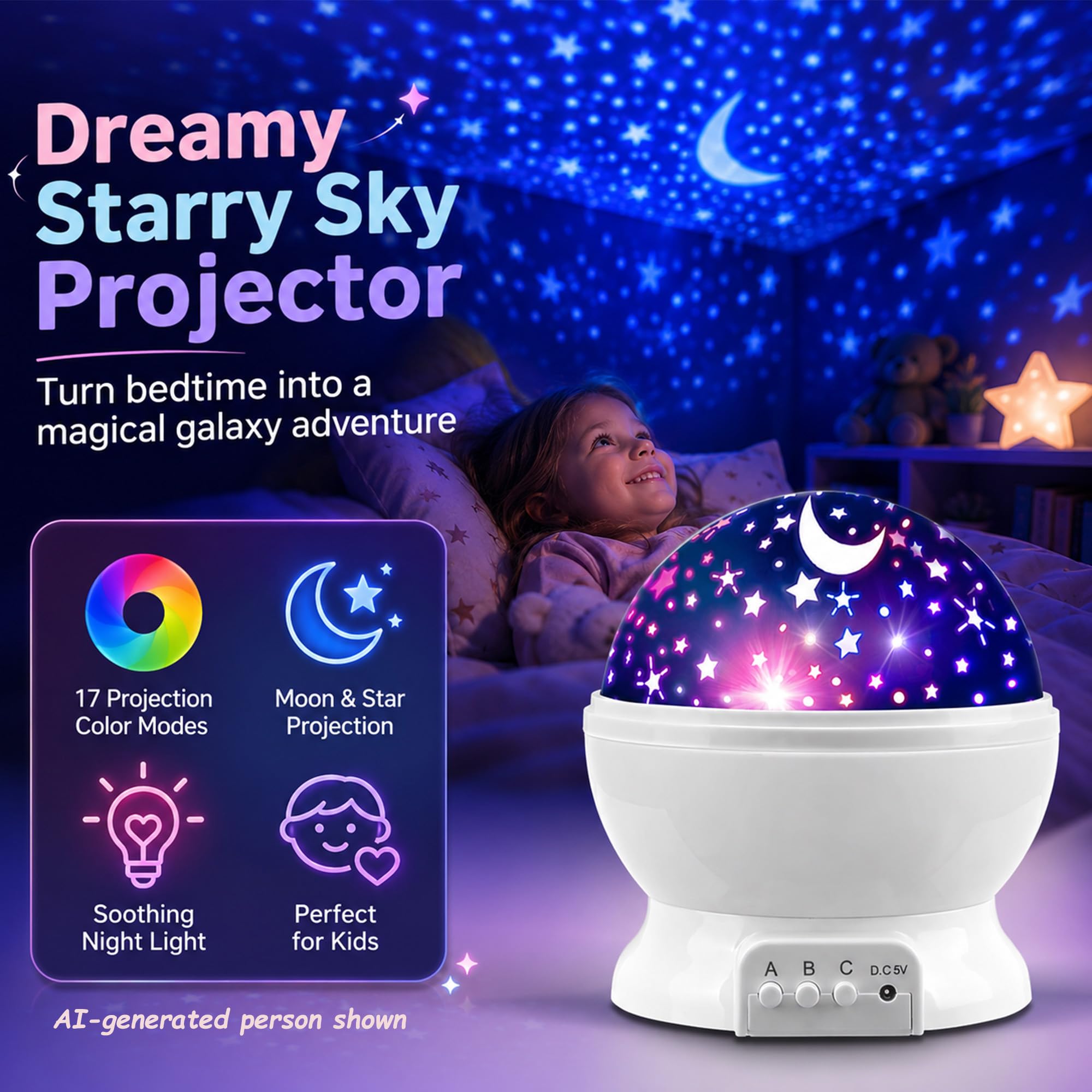 MOKOQI Proyector de luces nocturnas para niños, regalos para niños de 1 a 4 a 6 a 14 años, luces de habitación para niños, estrellas que brillan en la oscuridad y la luna pueden hacer que el niño