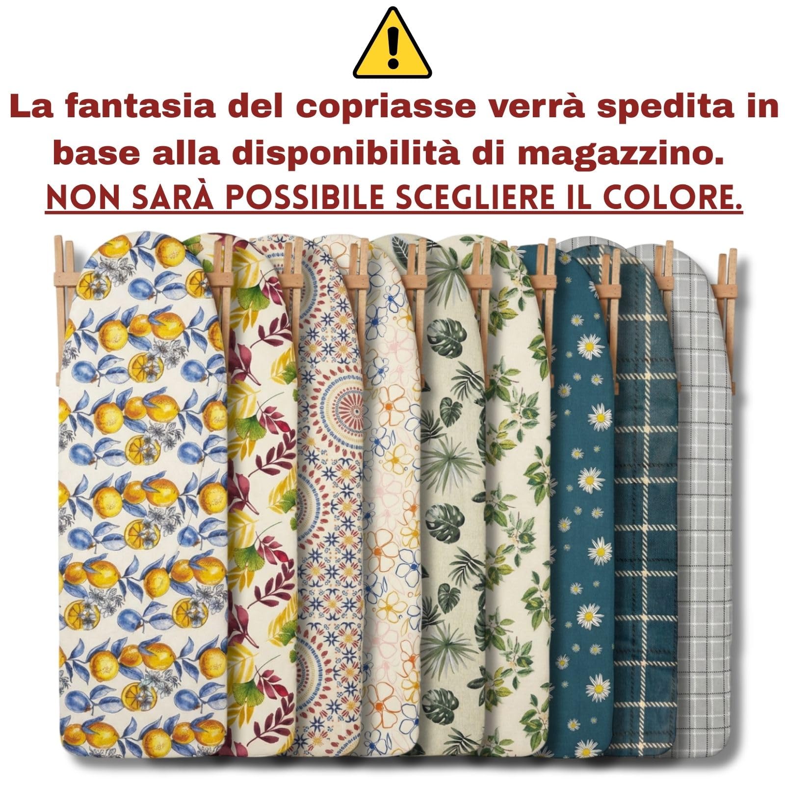 Glac Store Asse da Stiro Made in Italy 118x35 cm – Altezza Regolabile 82/87/93 cm – Piano in Legno – Porta Biancheria 47 cm – Pieghevole con Piedini Antiscivolo – Fantasia Casuale