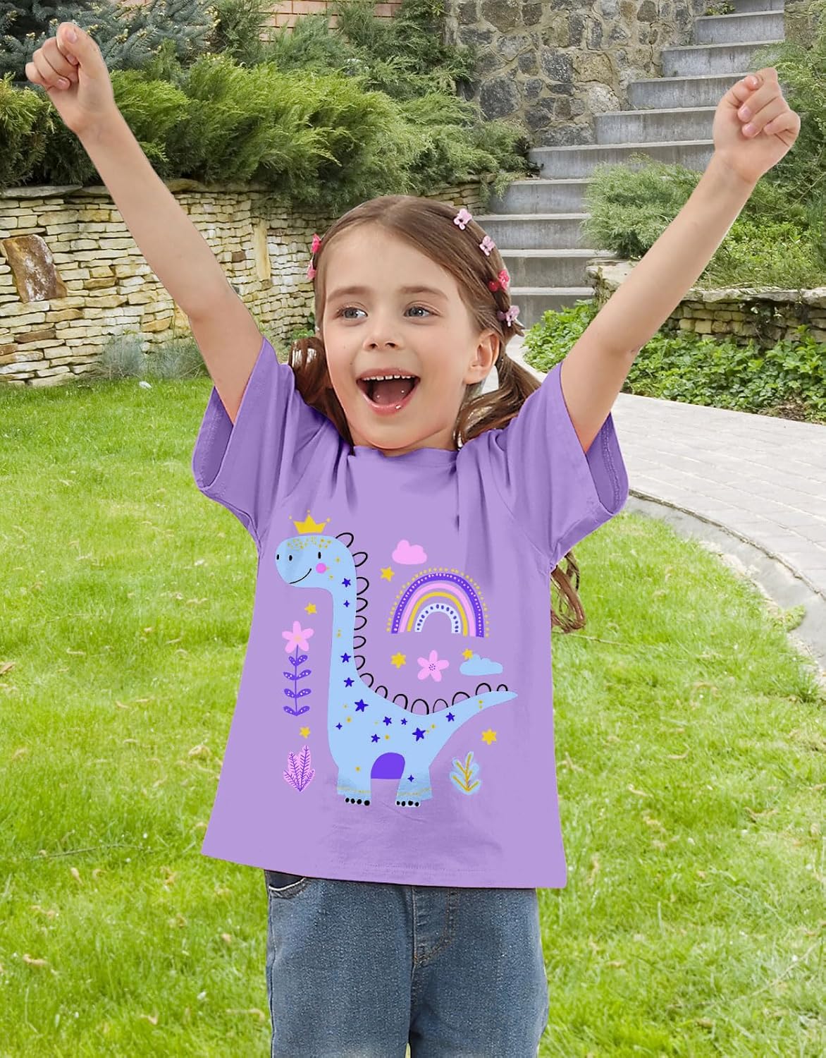 Toddler Girls Clothes T-Shirt Short Sleeve Graphic Tee Cartoon Dinosaur 2-6T Girl Shirt Summer - Image 2
