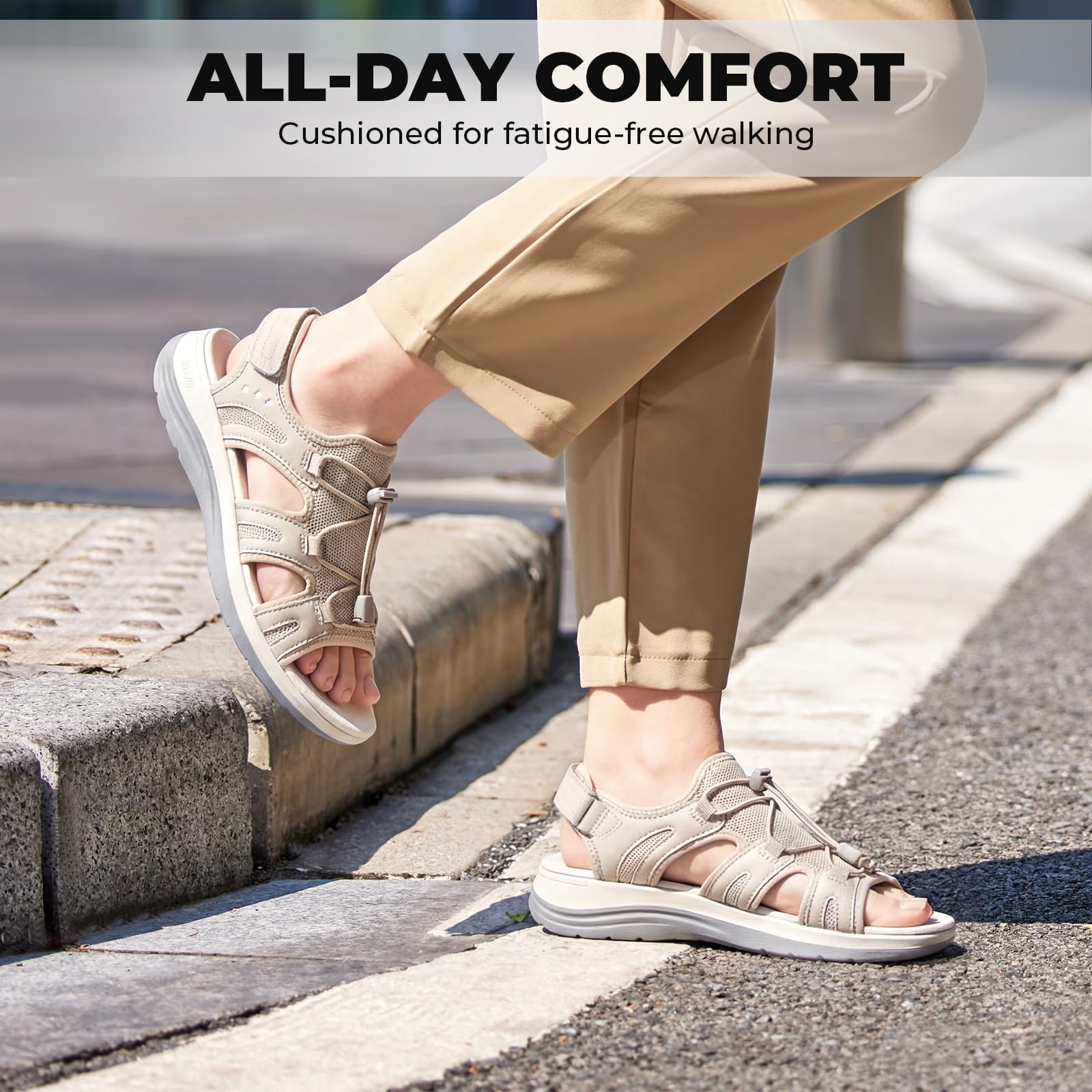 FitVille Sandalias Anchas para Mujer Verano Transpirables Cómodas con Sistema de Cordón Elástico y Correa Ajustable