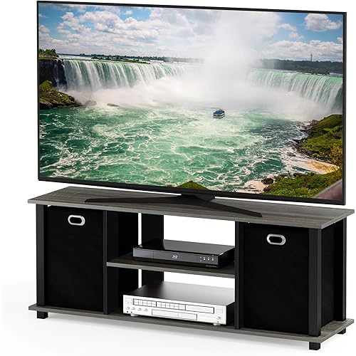 FURINNO Econ Entertainment Center, French Oak Grey/Black/Black