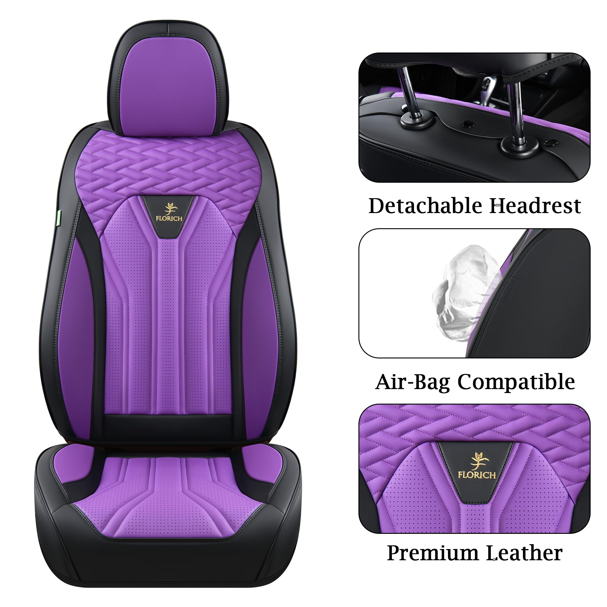 FLORICH Coprisedili Auto In Pelle PU - Set Completo 5 Pezzi (Anteriori E Posteriori) - Universale, Impermeabile, Per Auto, SUV, Camion - Blu E Nero