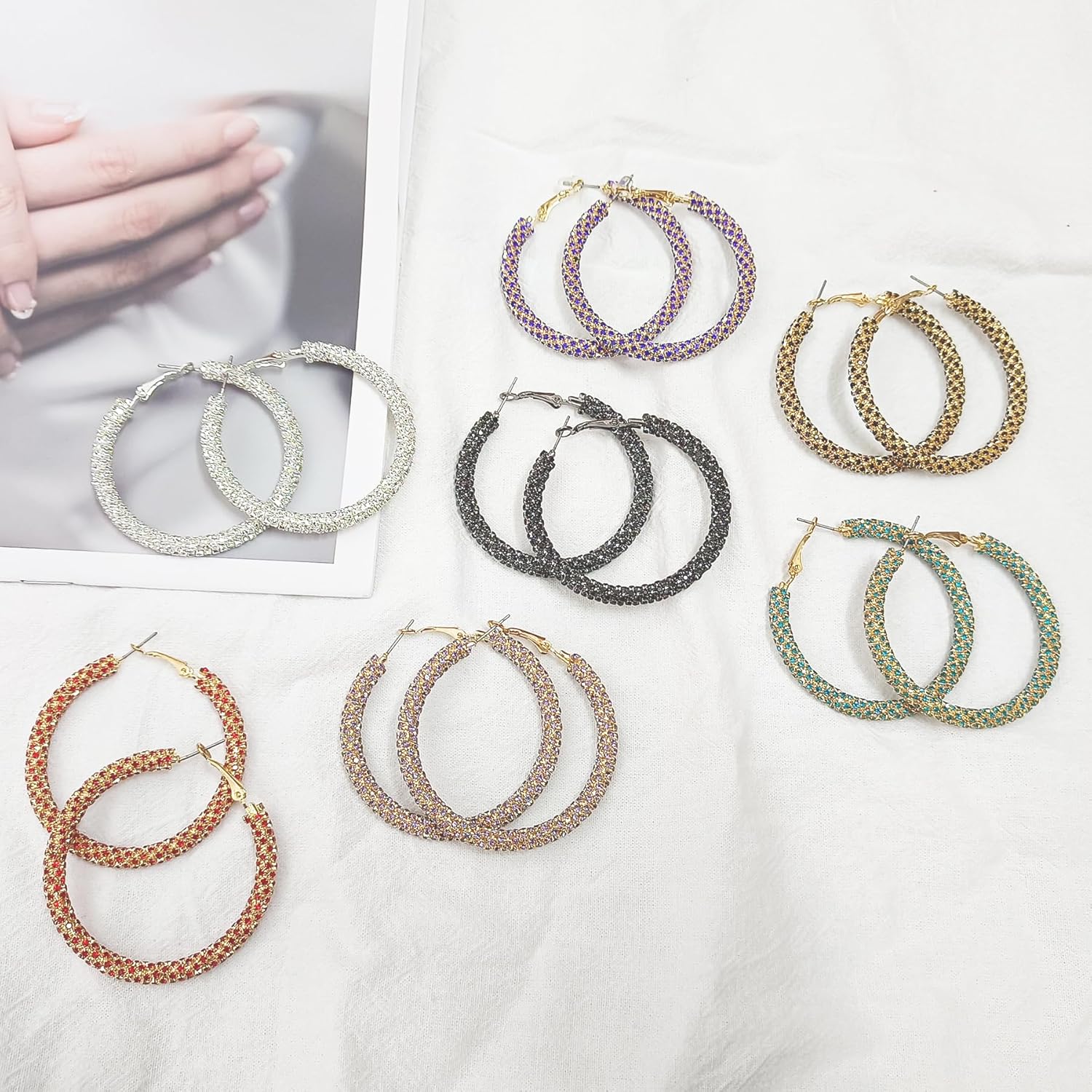 Multcolors Cubic Zirconia Hoop Earrings For Women Statement Oval Rhinestone Hoop Earrings 14K Gold Plated Chunky Hoop Earrings Dainty Lightweight Big Earrings Trendy Jewelry (55MM/45MM) - Image 7