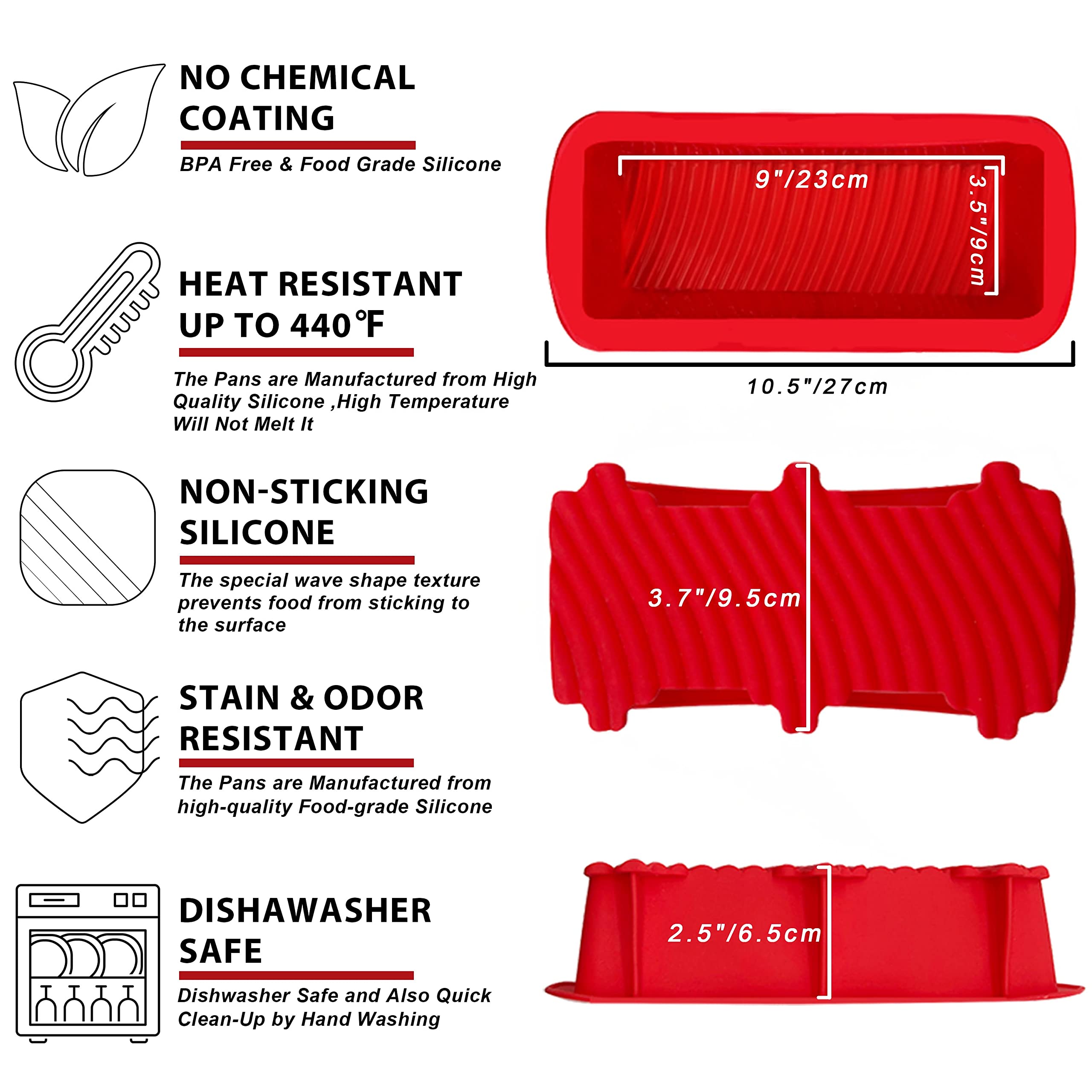 Anaeat Silicone Bread and Loaf Pans Set of 2, Non-stick loaf pans - Just PoP Out! Flexible Silicone Baking Molds for Homemade Breads, Cakes, Meatloaf, Brownies, BPA Free & Oven Safe & Dishwasher Safe