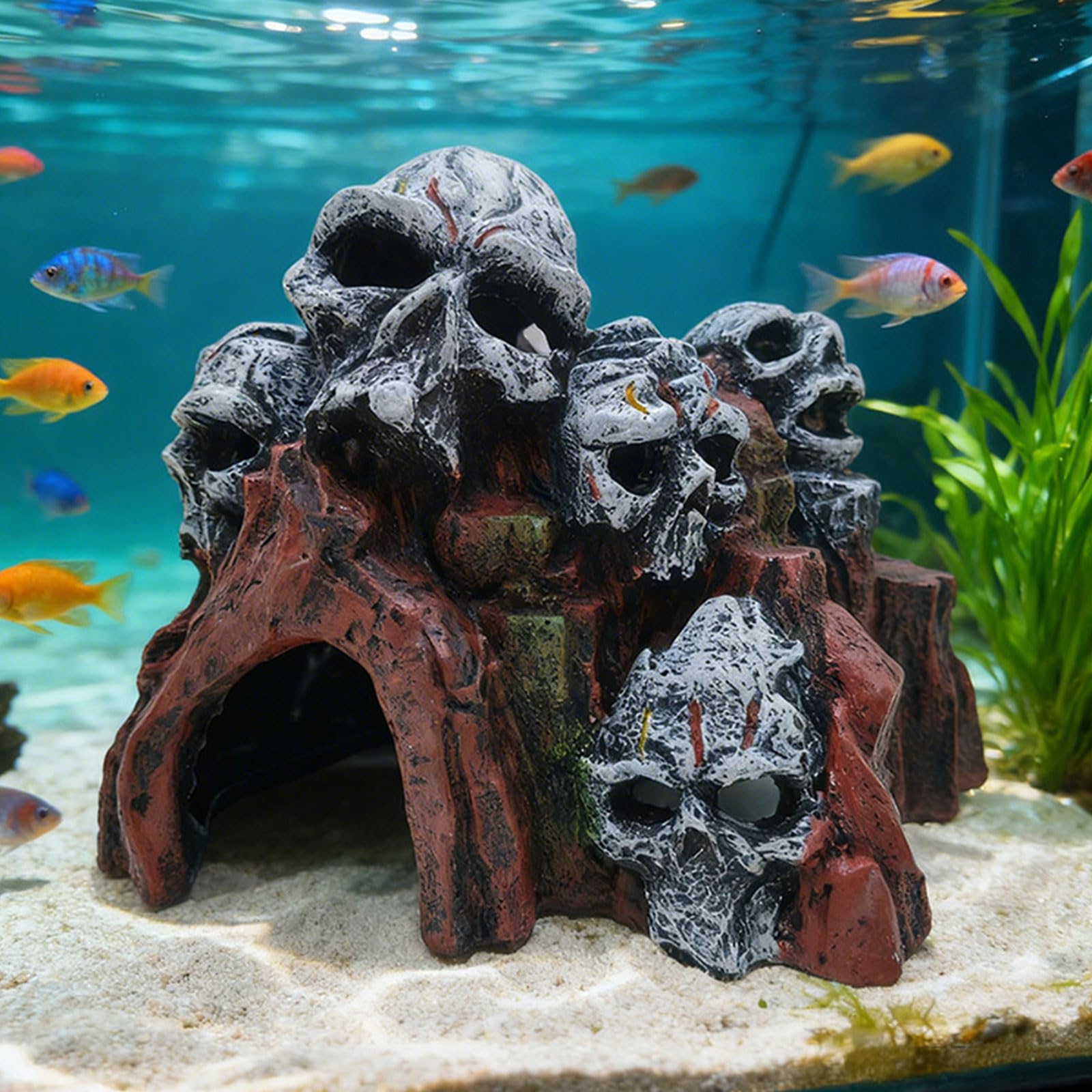 Acquari Simulazione Grotta del teschio Paesaggio Decorazione Acquari Accessori Rettili Roccia per pesci e gamberetti Resina della grotta del teschio Ornamento per serbatoi