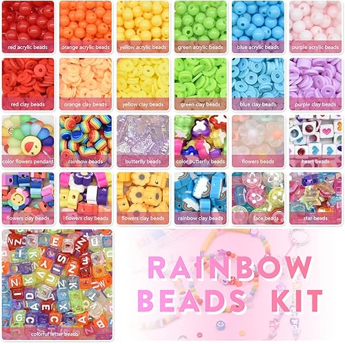 Miniatura 2 de JOJANEAS Kit de 2440 cuentas de arco iris, cuentas planas Heishi, cuentas de arcilla polimérica de flores para hacer pulseras, cuentas de mariposa
