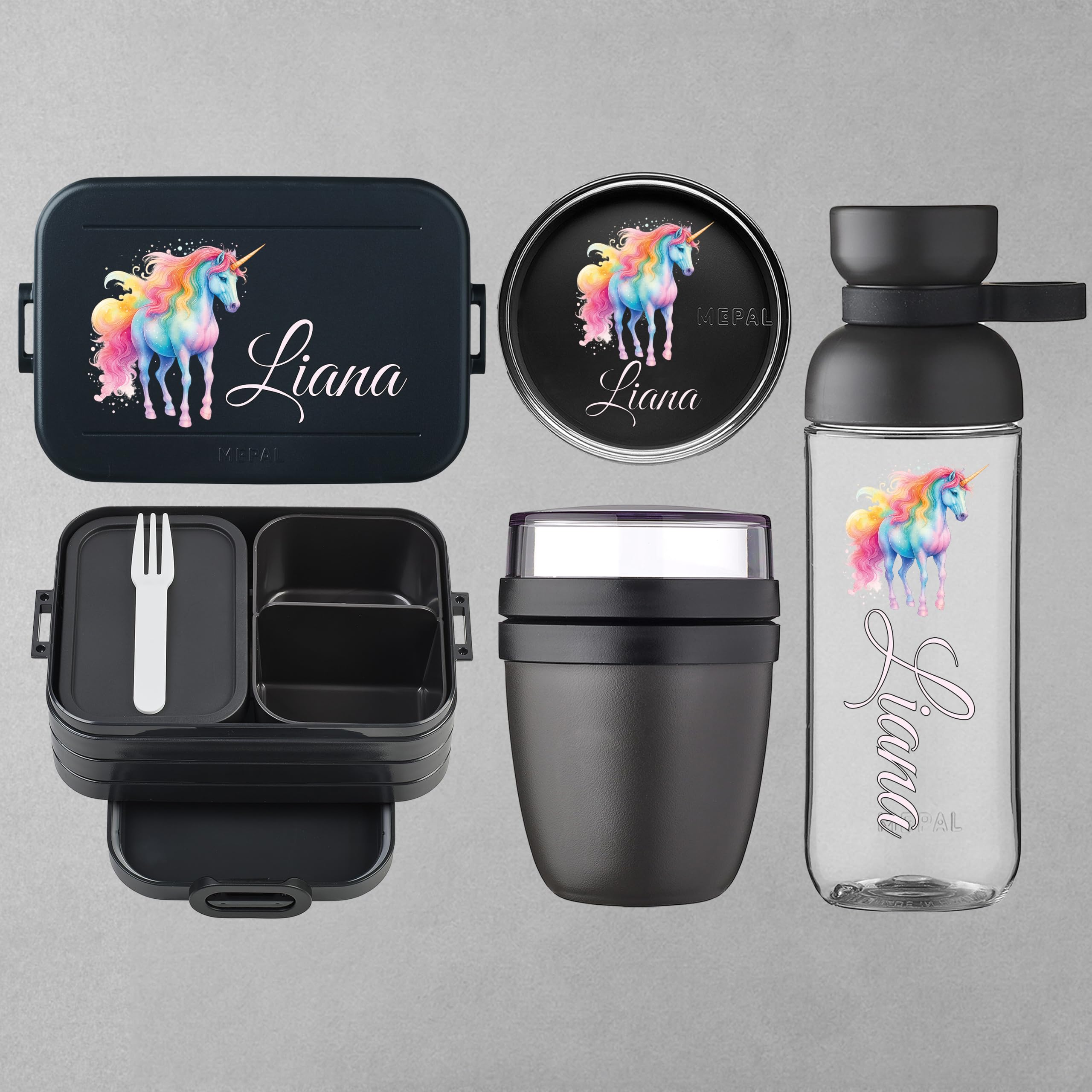 Mepal Personalisierte Brotdose Trinkflasche | Regenbogen Einhorn Mädchen