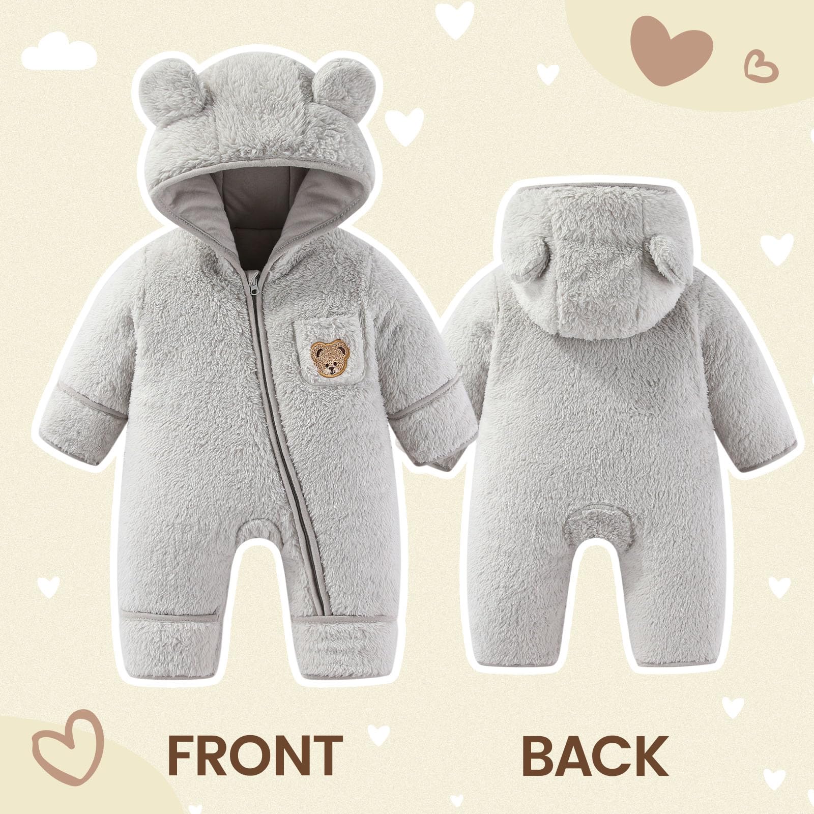 WYTbaby Newborn - Tuta da neve invernale in pile, con cappuccio, per bambini, 0-12 mesi