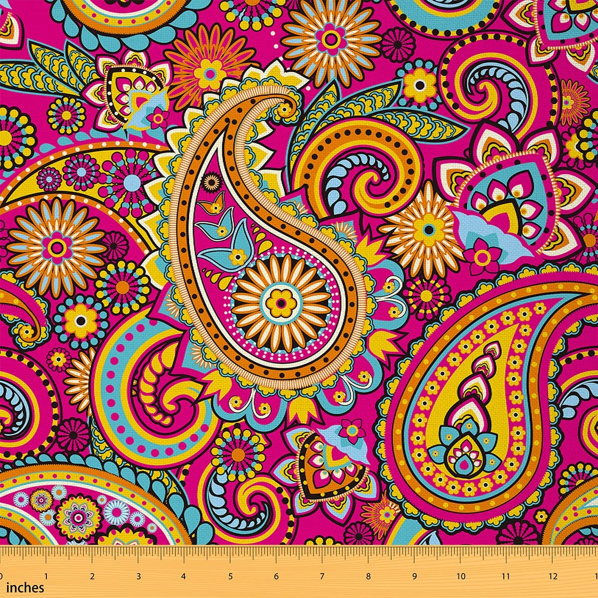 Paisley Upholstery Fabric for Chairs - Boho Floral by The Yard, Bohemian Exotic Indian Decorative for Home DIY Projects, Chic Flower, Red Yellow, 2 Yards — image 1