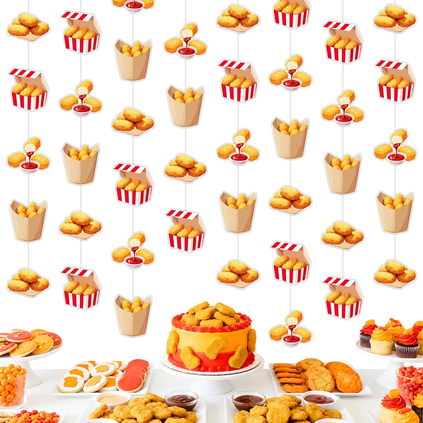 Cheereveal Chicken Nugget Hanging Banner Decorations, 8Pcs Pre-Strung