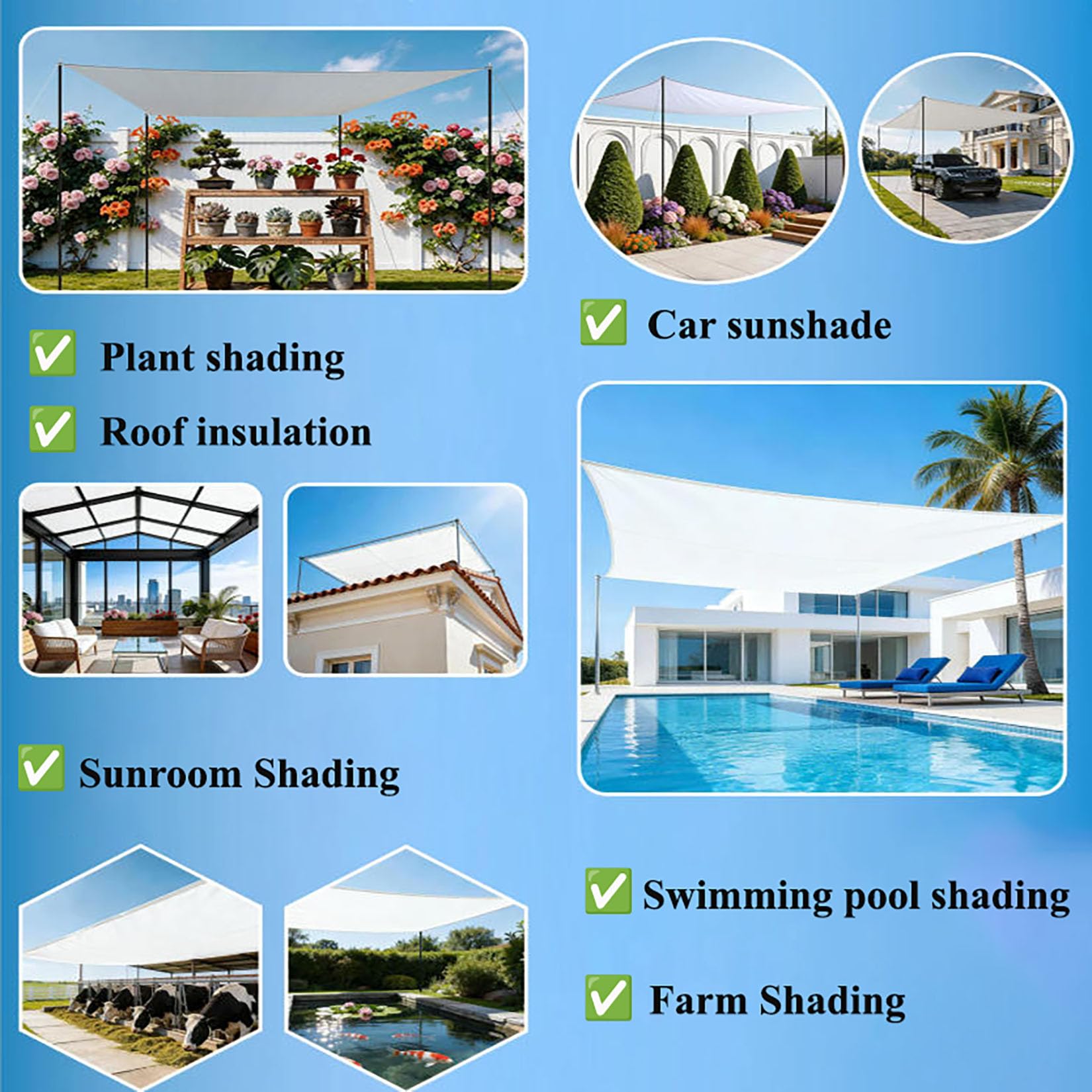 Schattierungsnetz Weiß 90% Schattenrate, UV-Beständiges Schattiernetz mit Ösen,Atmungsaktives Sonnensegel Winddicht Schattennetz für Gewächshaus, Pergola,Garten und Hühnerstall(4X7m)