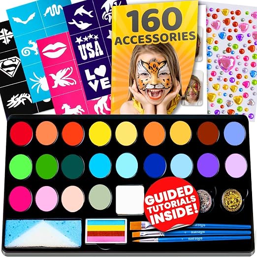 Blue Squid Kit de Maquillage Complet pour Enfants 24 Couleurs avec Guide Pas à Pas