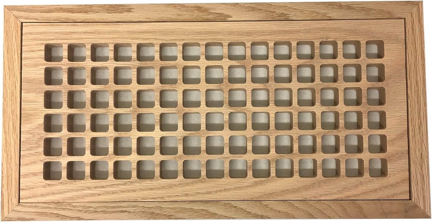 Red Oak Hardwood Floor Register, 6 x14 Inch by Cape Cod Air Grilles, Flush Mount with Frame, Eggcrate Style, Unfinished, Premium Wood Vent Cover
