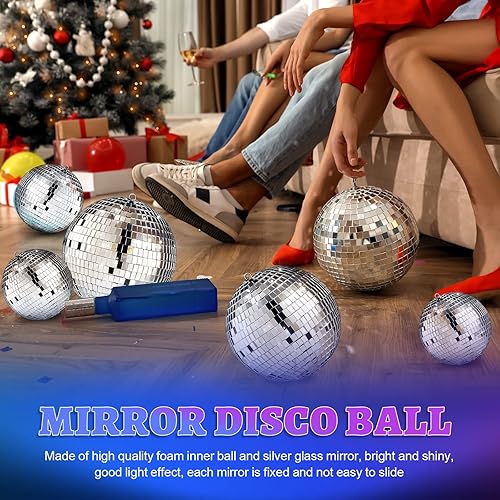 Miniatura 5 de 12 piezas de decoración colgante de bola de discoteca de Navidad, adornos de bolas de discoteca plateadas, decoración de fiesta temática de
