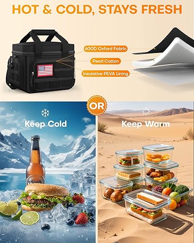 Miniatura 3 de HOTOR Lonchera para hombres y mujeres, bolsa de almuerzo aislada con múltiples bolsillos, bolsa térmica táctica para el trabajo, senderismo,