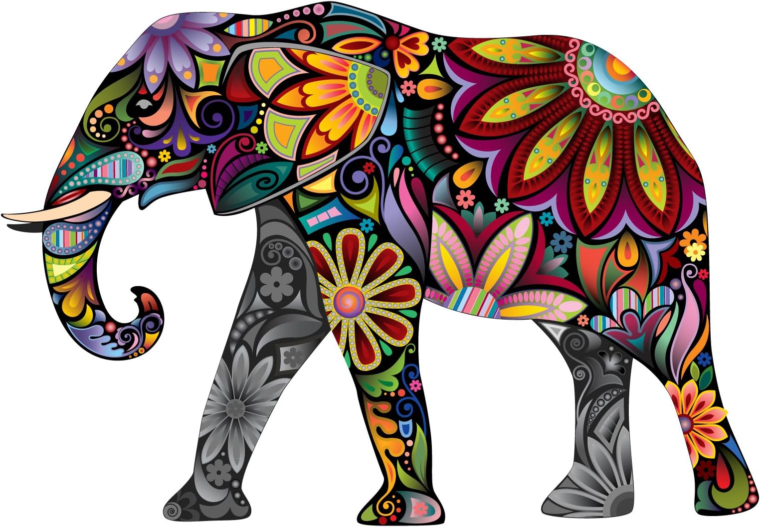 Colorful Paisley Elephant - 5 Inch Full Color Decal for Macbooks or Laptops - Proudly Made in The USA from Adhesive Vinyl