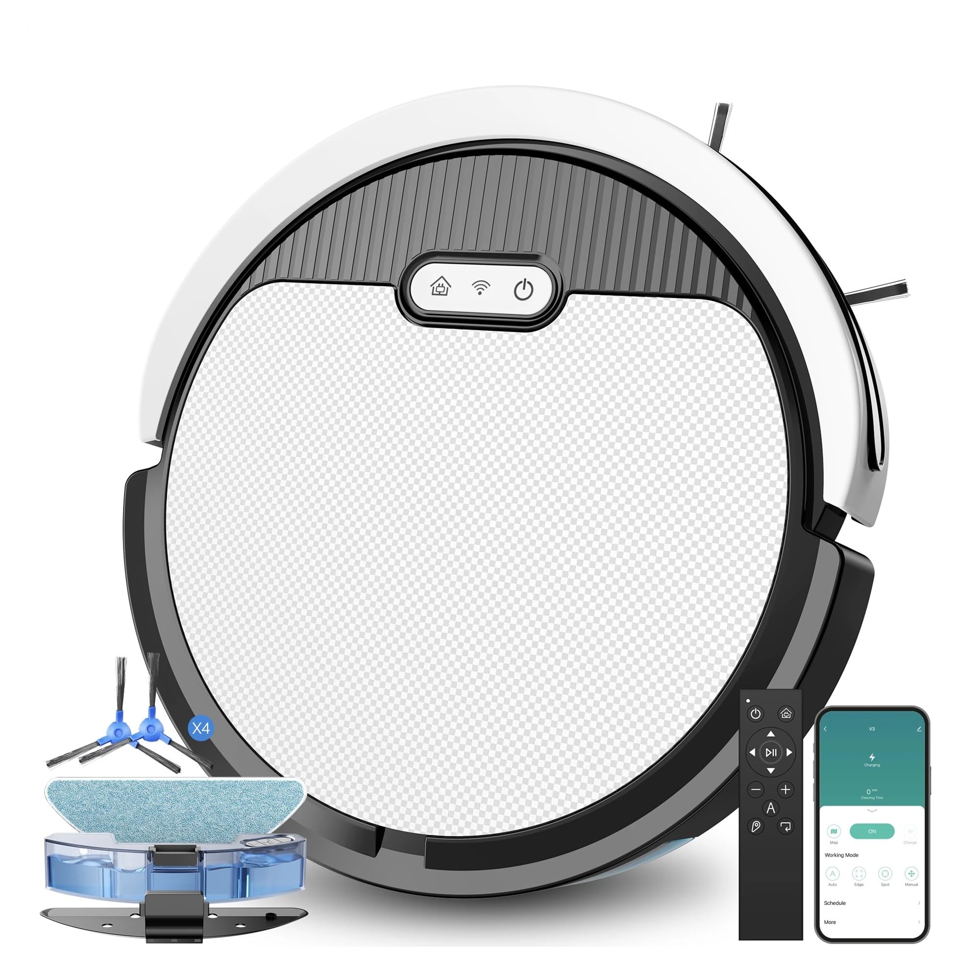 EWsdsfs Robot Vacuum Cleaner, Mop combo-4000pa strong suction, slim, Self-Charging, 120 Min Runtime, pet hair, carpet, hard floor expert(White Black)