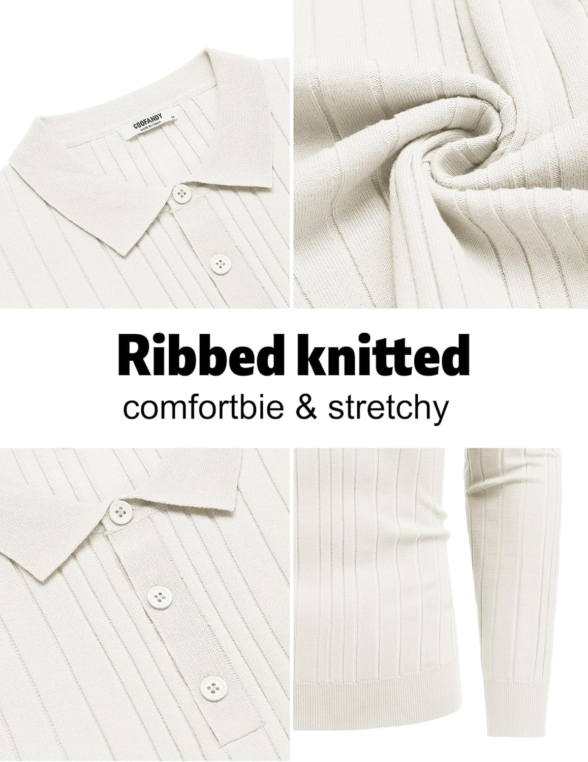 COOFANDY Men's Knit Polo Shirts Long Sleeve Casual Button Down Ribbed Polo Shirt Fashion Golf Shirts - Image 5